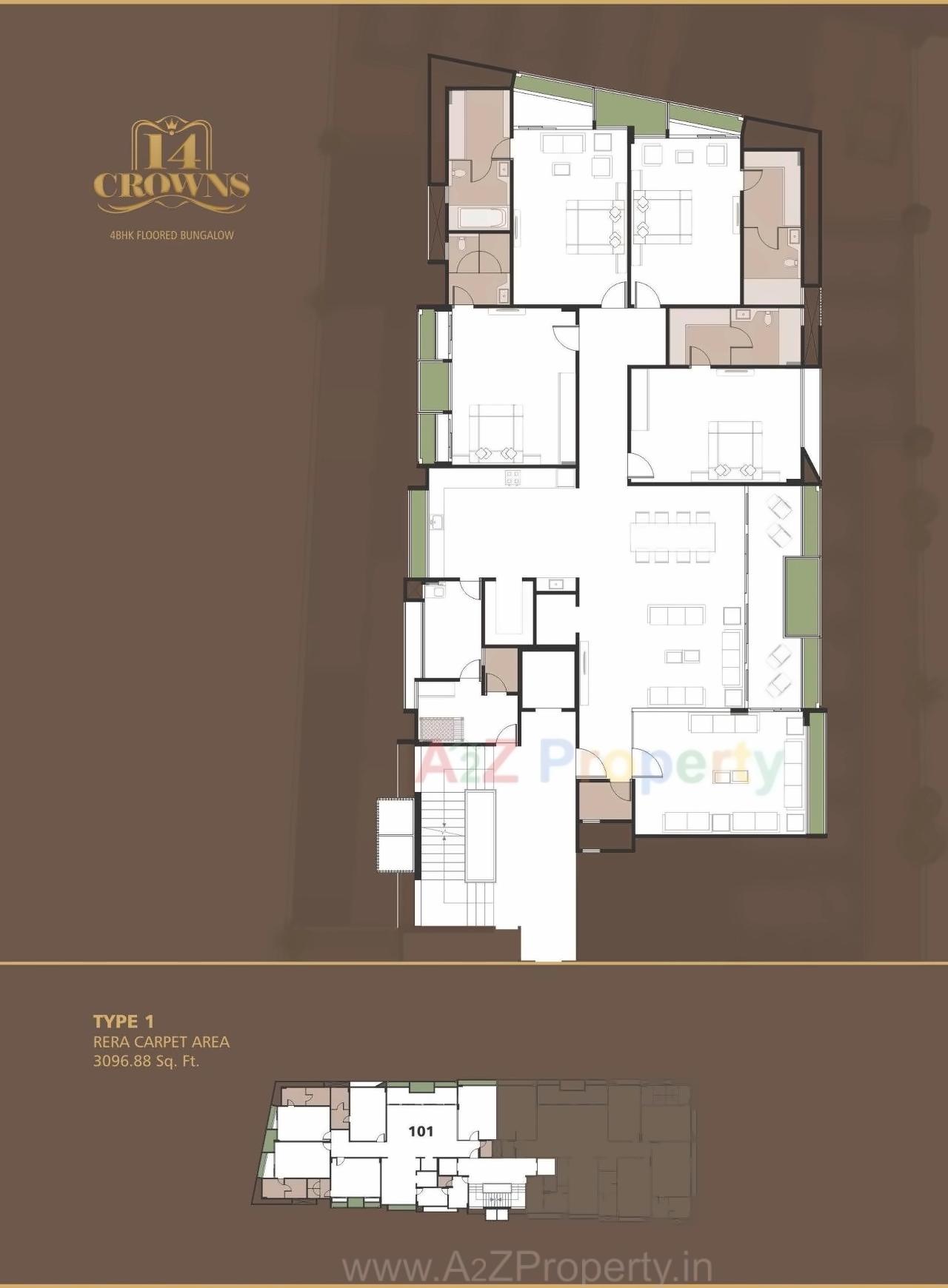 Layout of real estate project 14 Crowns located at Gulbai-tekra, Ahmedabad, Gujarat