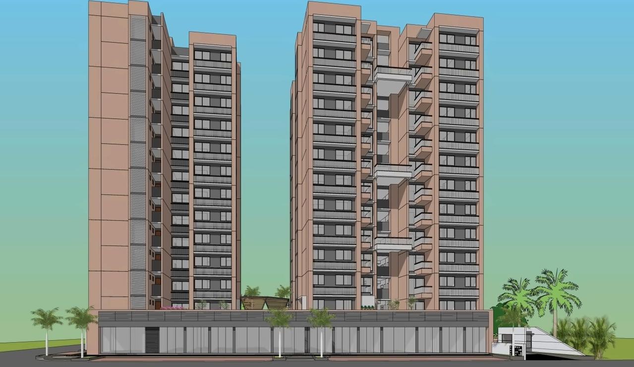 3D Elevation of real estate project Anand Elegance located at Ghuma, Ahmedabad, Gujarat