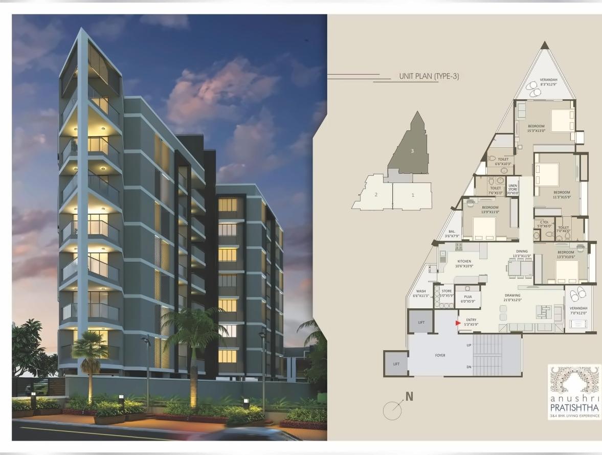 Layout of real estate project Anushri Pratishtha located at Gulbai-tekra, Ahmedabad, Gujarat
