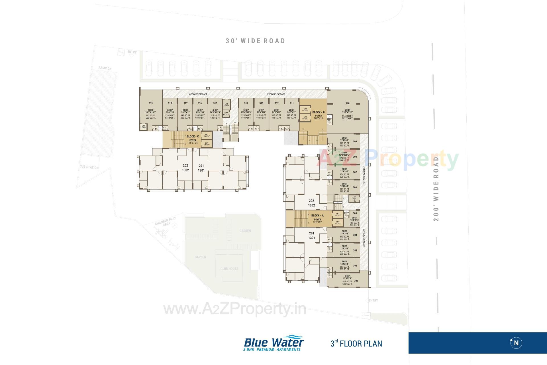 Layout of real estate project Blue Water located at Makarba, Ahmedabad, Gujarat