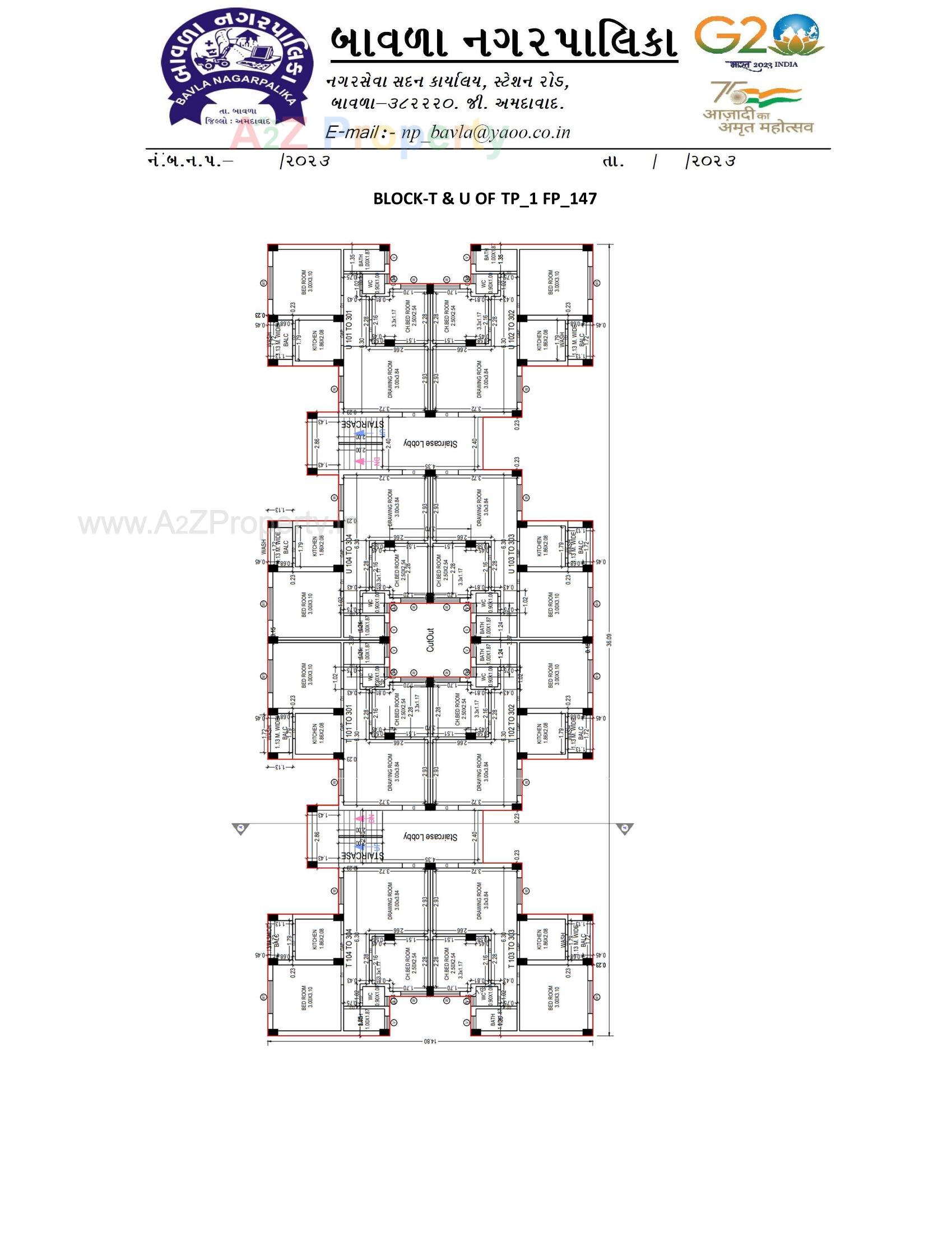 Layout of real estate project Construction Of 252 Dus Of Affordable Housing Project At Bavla City Under Pradhan Mantri Awas Yojna Tp 1_fp 1 located at Bavla, Ahmedabad, Gujarat