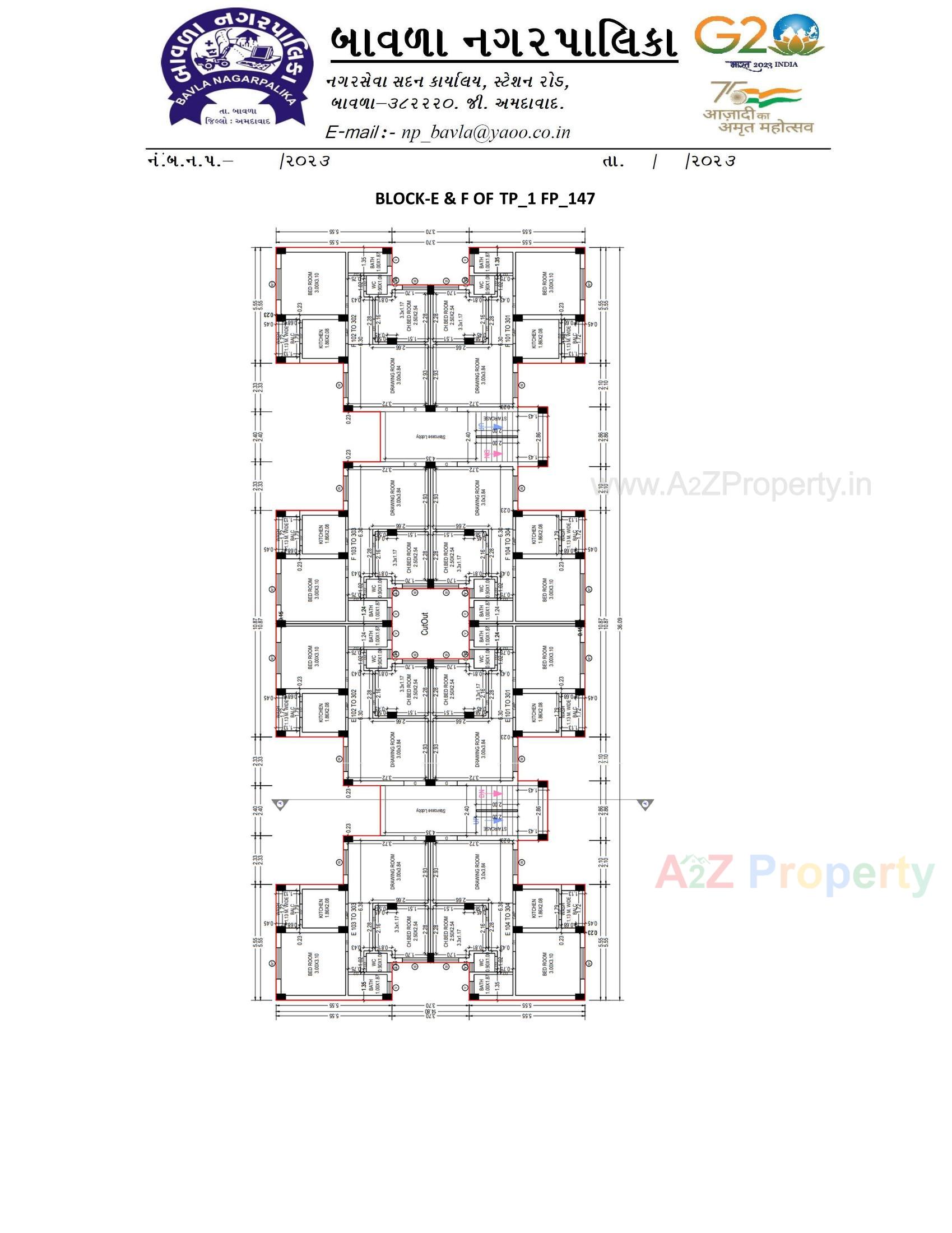 Layout of real estate project Construction Of 252 Dus Of Affordable Housing Project At Bavla City Under Pradhan Mantri Awas Yojna Tp 1_fp 1 located at Bavla, Ahmedabad, Gujarat