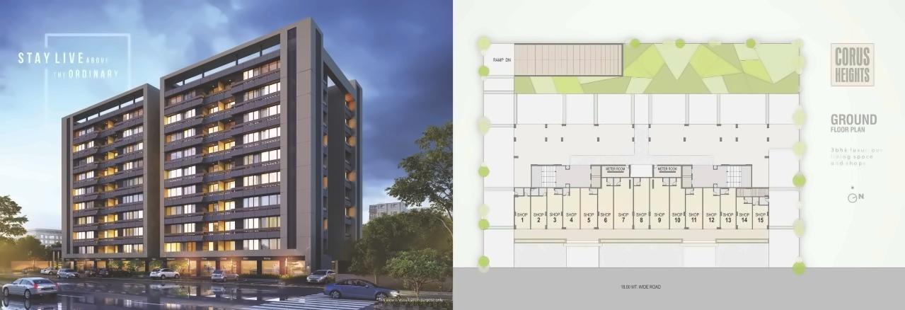 3D Elevation of real estate project Corus Heights located at Sola, Ahmedabad, Gujarat