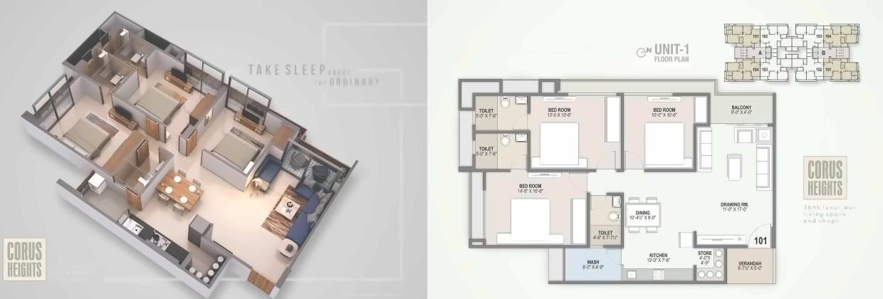 Layout of real estate project Corus Heights located at Sola, Ahmedabad, Gujarat