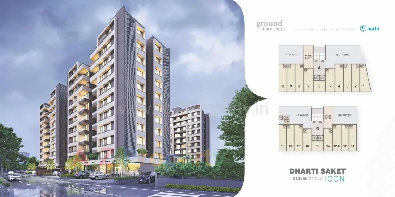 3D Elevation of real estate project Dharti Saket Icon located at Vadaj, Ahmedabad, Gujarat