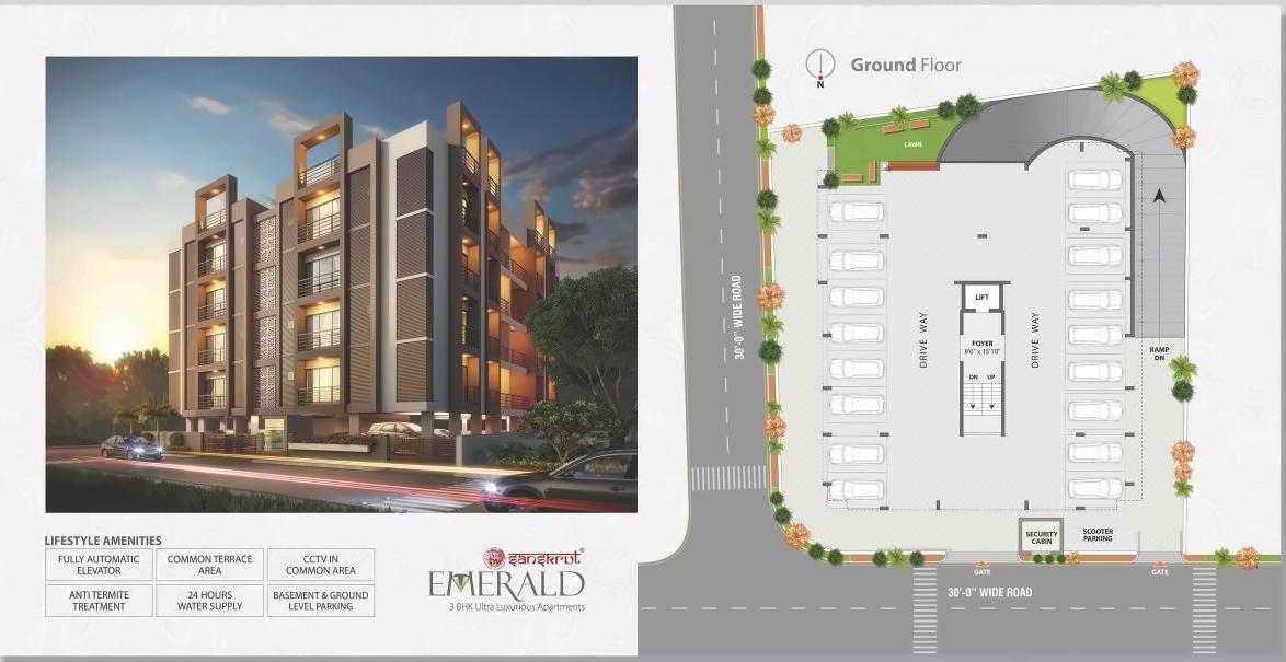 Layout of real estate project Emerald Apartment located at Vejalpur, Ahmedabad, Gujarat
