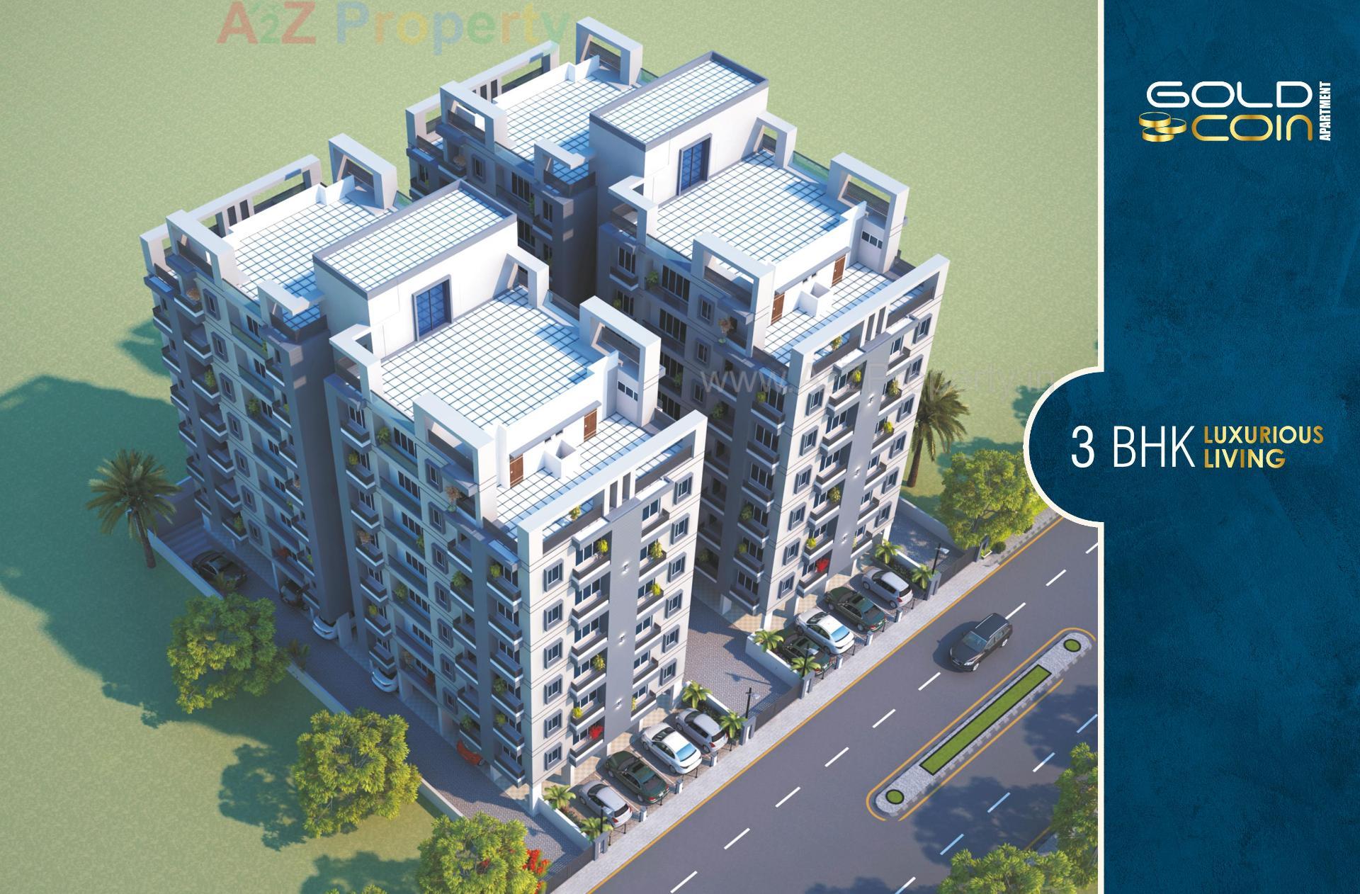 3D Elevation of real estate project Gold Coin Apartment located at Sarkhej, Ahmedabad, Gujarat