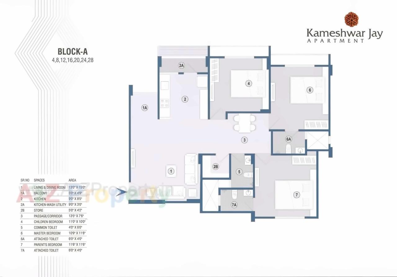 Layout of real estate project Kameshwar Jay Apartment located at Ahmedabad, Ahmedabad, Gujarat