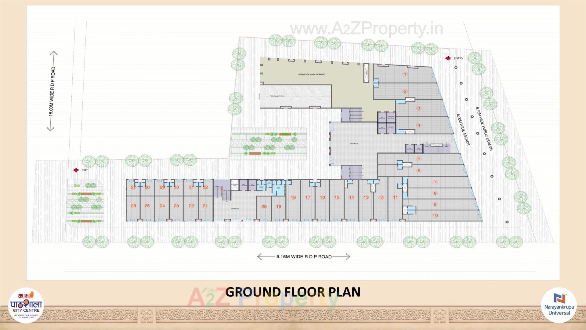 Layout of real estate project Krupal Pathshala City Centre located at Changispur, Ahmedabad, Gujarat