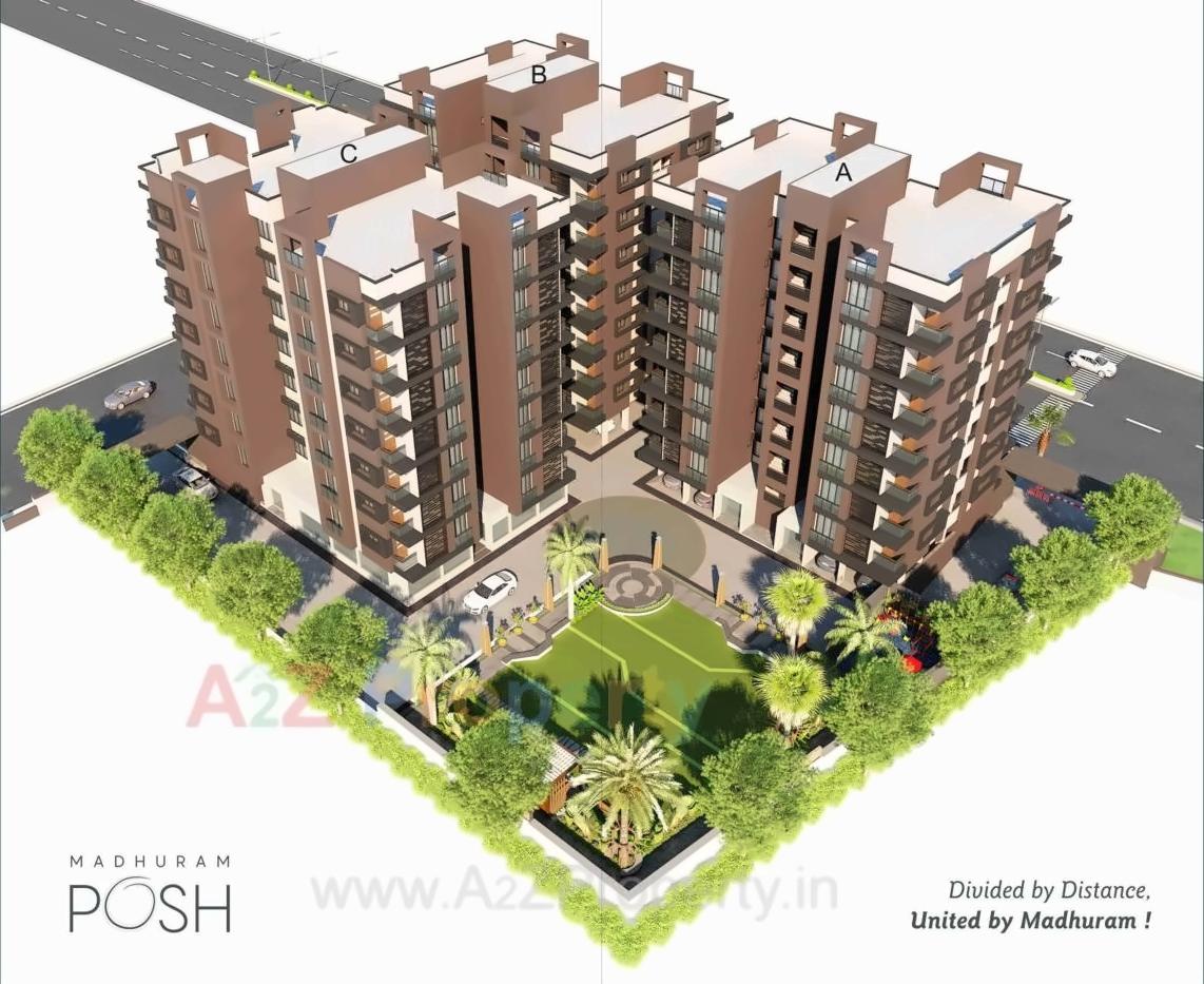 3D Elevation of real estate project Madhuram Posh located at Chandkheda, Ahmedabad, Gujarat