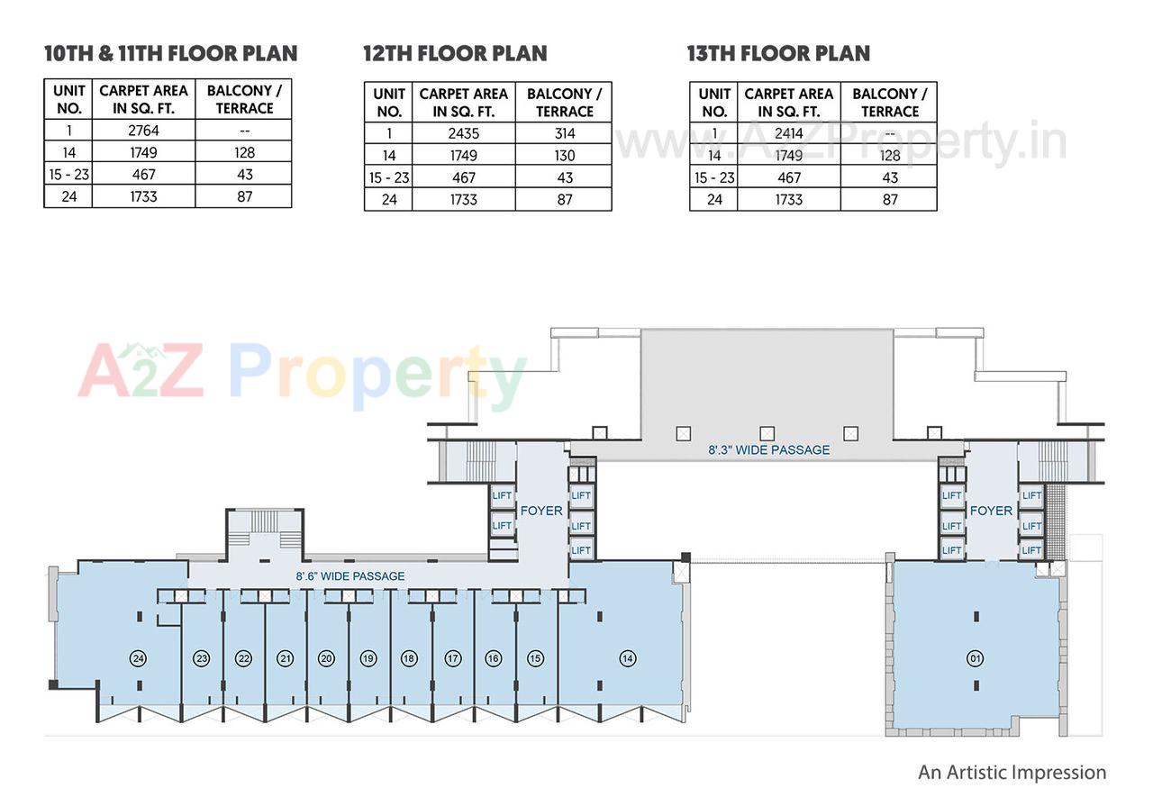 10th To 13th Floor Plan of real estate project Maple Trade Centre located at Sola, Ahmedabad, Gujarat