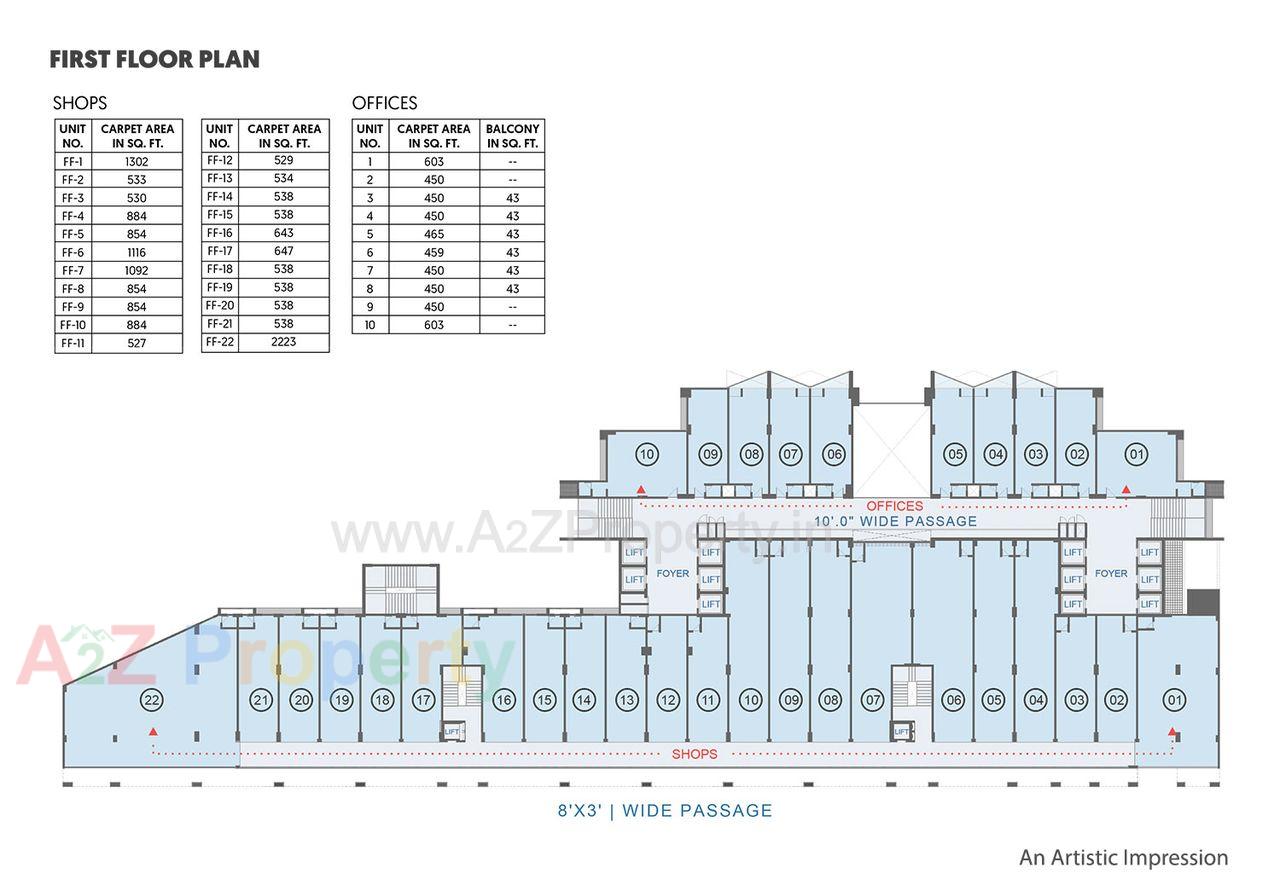 First Floor Plan of real estate project Maple Trade Centre located at Sola, Ahmedabad, Gujarat