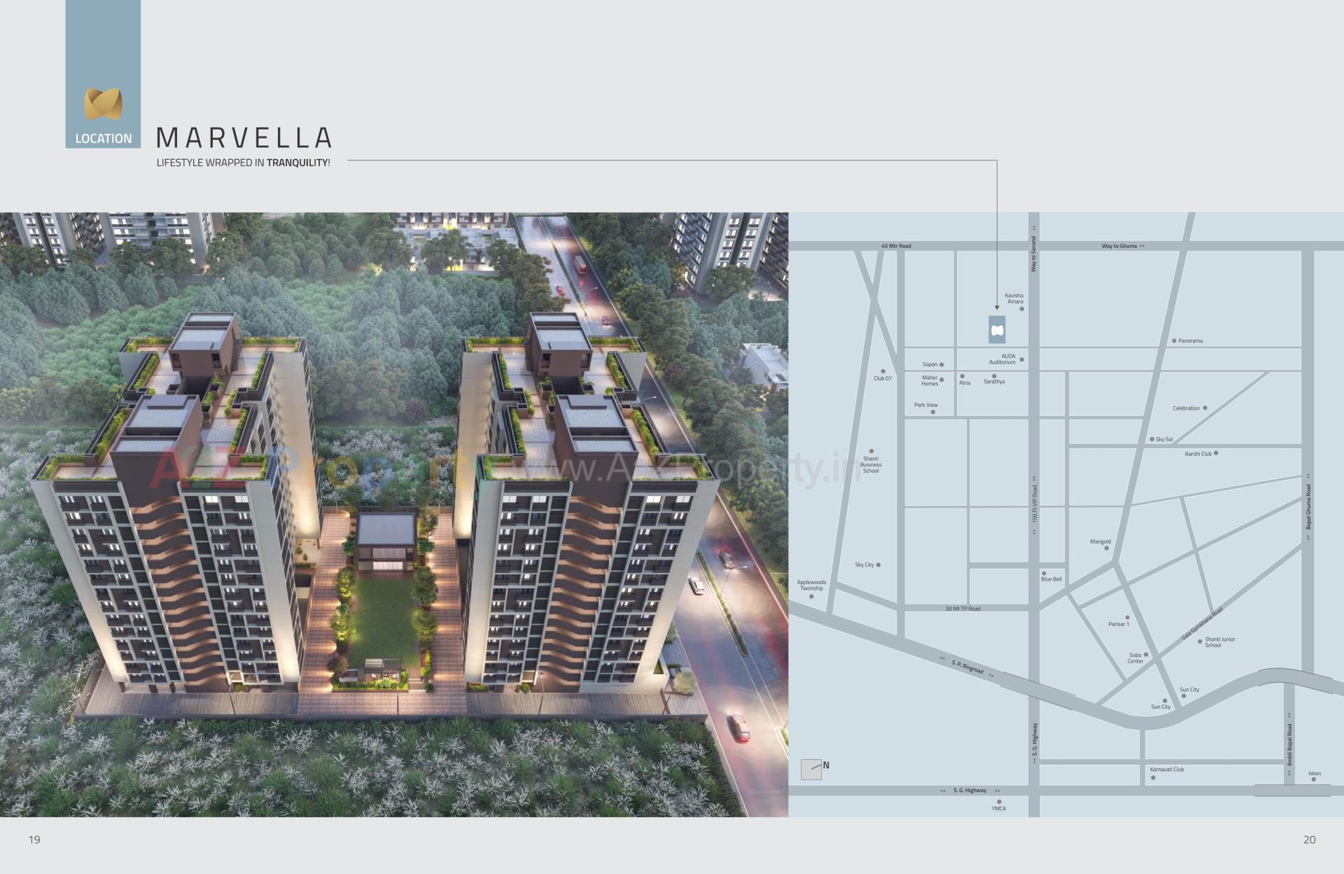 3D Elevation of real estate project Marvella located at Shela, Ahmedabad, Gujarat