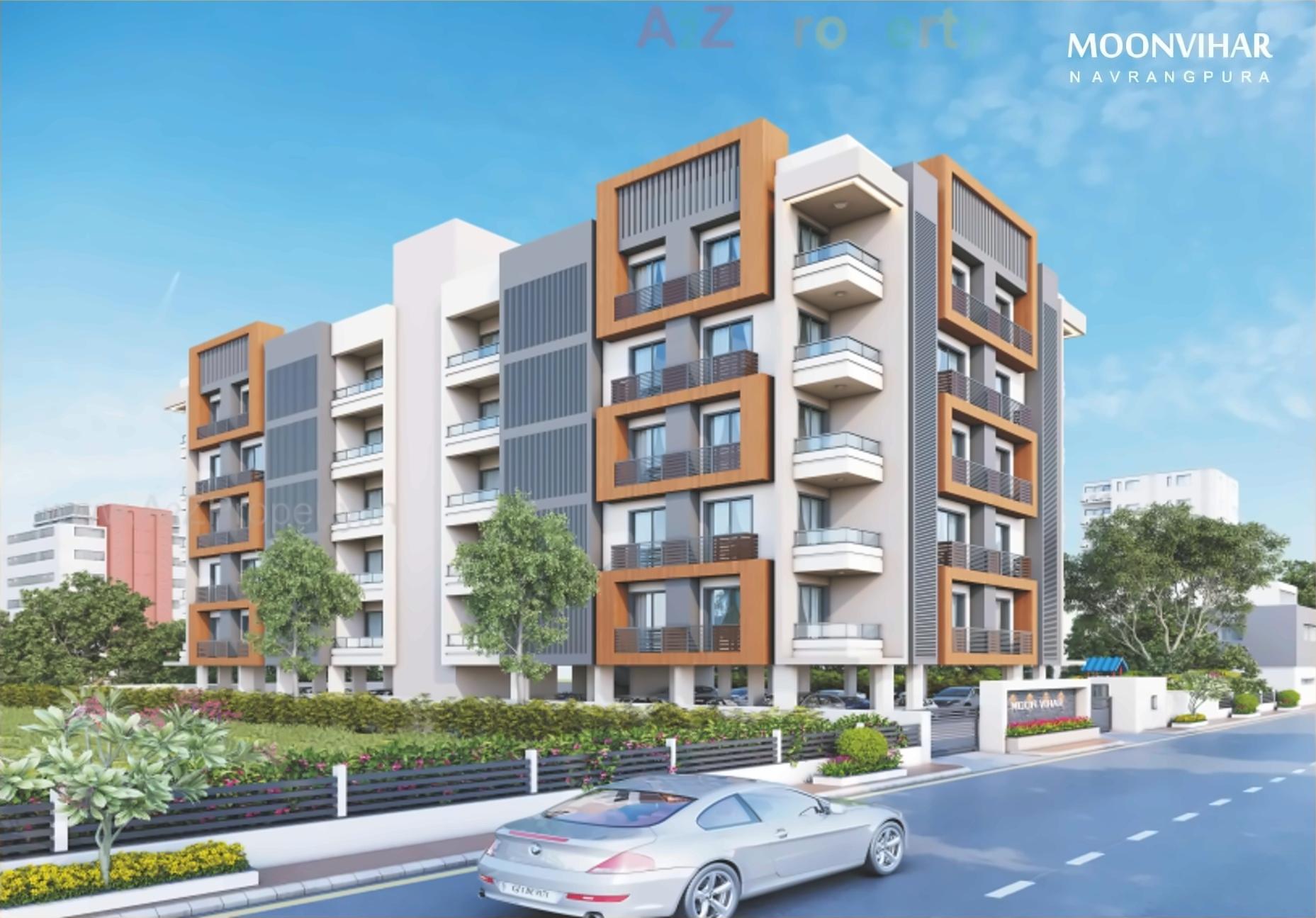 3D Elevation of real estate project Moonvihar Flats located at Shekhpur-khanpur, Ahmedabad, Gujarat
