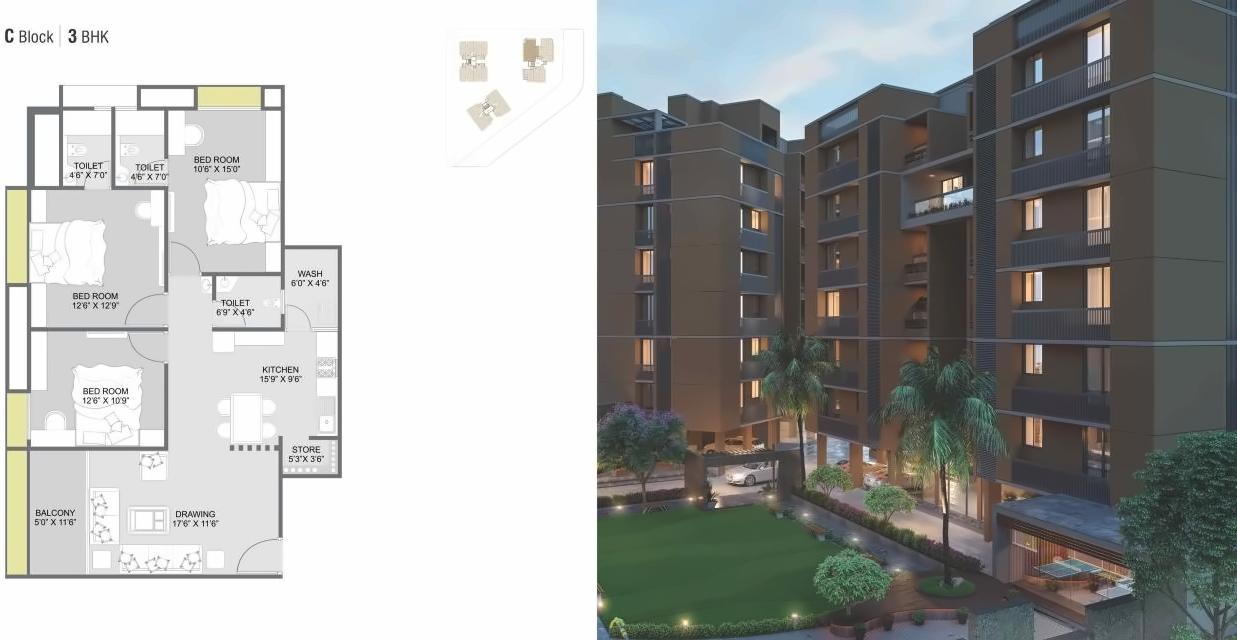 Layout of real estate project Om Sky located at Thaltej, Ahmedabad, Gujarat