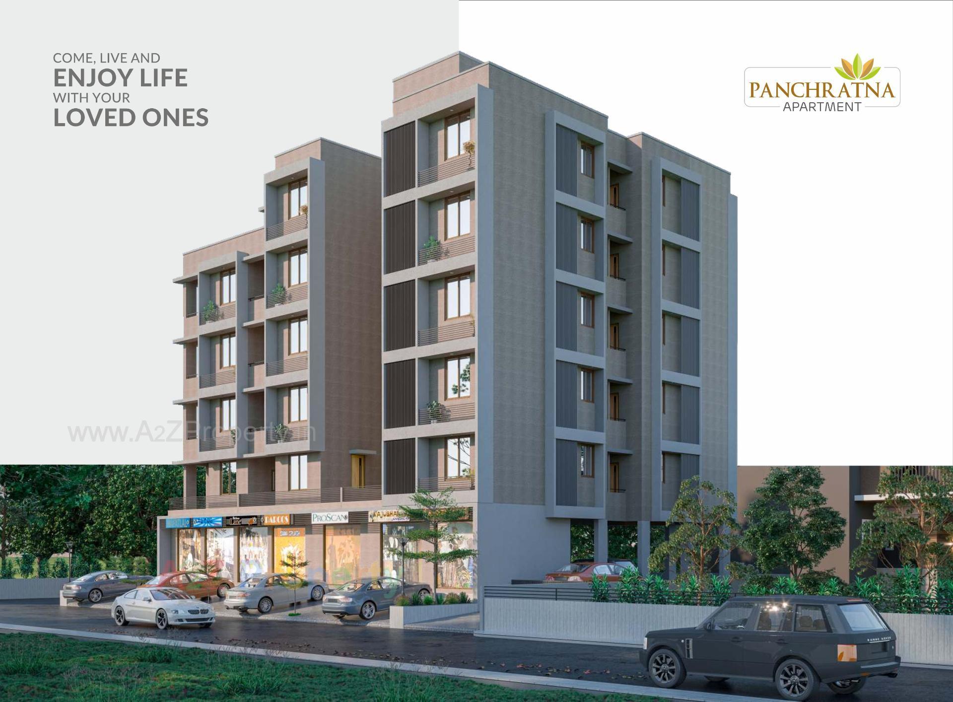 3D Elevation of real estate project Panchratna Apartment located at Fatehwadi, Ahmedabad, Gujarat