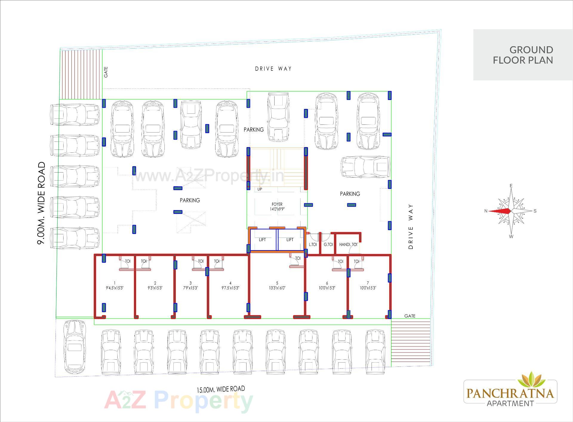 Layout of real estate project Panchratna Apartment located at Fatehwadi, Ahmedabad, Gujarat