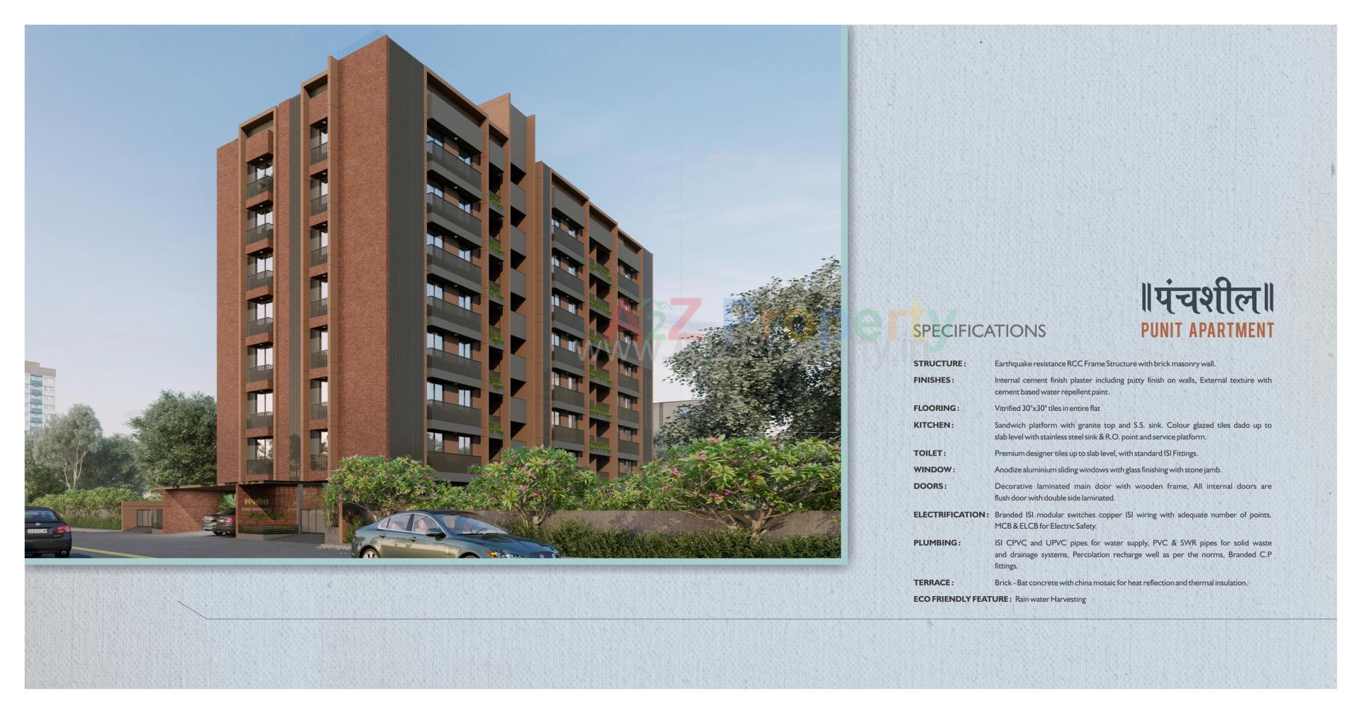 3D Elevation of real estate project Panchshil Punit Appartment located at Khokhra, Ahmedabad, Gujarat
