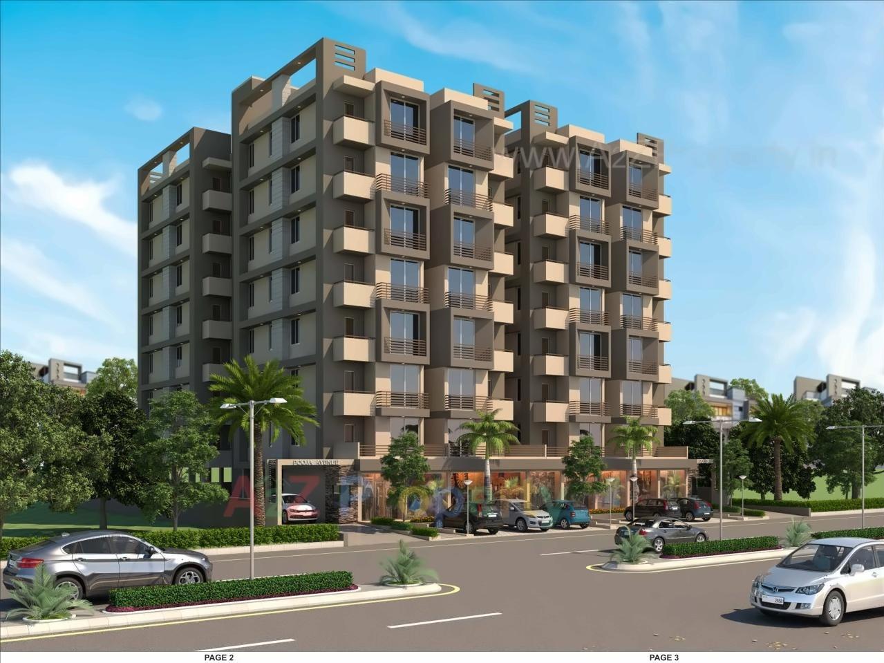 3D Elevation of real estate project Pooja Avenue located at Aslali, Ahmedabad, Gujarat