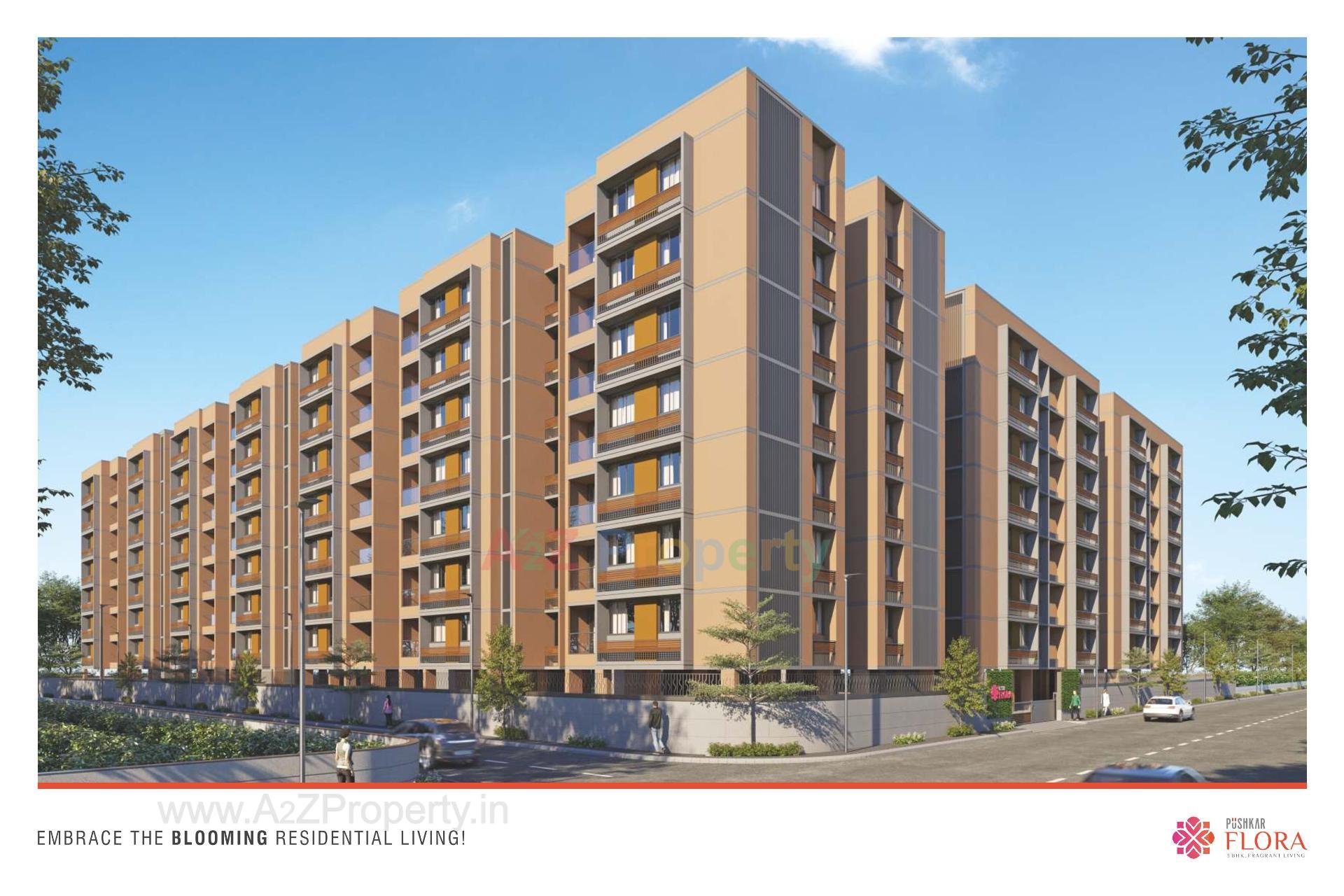 3D Elevation of real estate project Pushkar Flora located at Isanpur, Ahmedabad, Gujarat