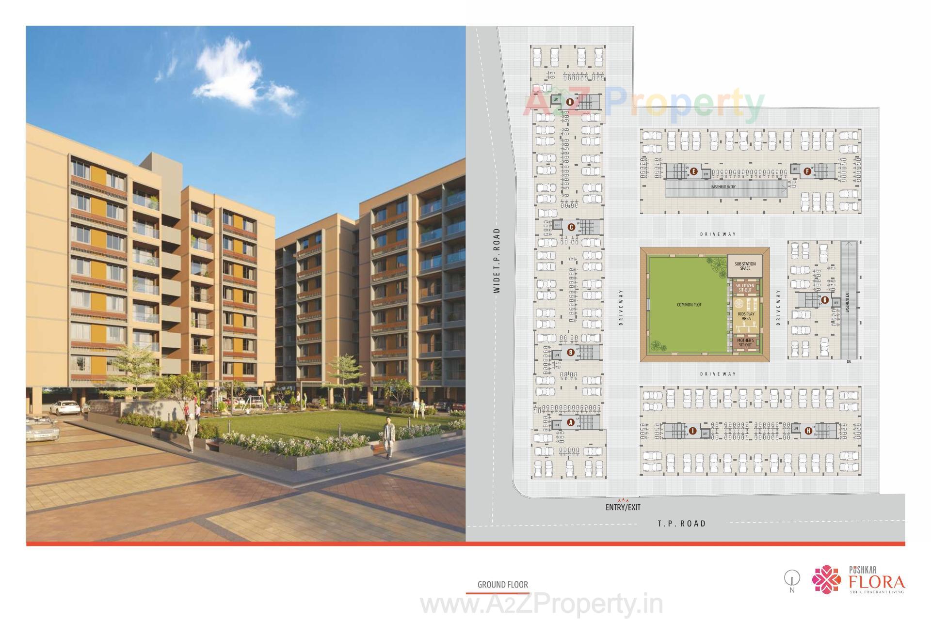 Layout of real estate project Pushkar Flora located at Isanpur, Ahmedabad, Gujarat