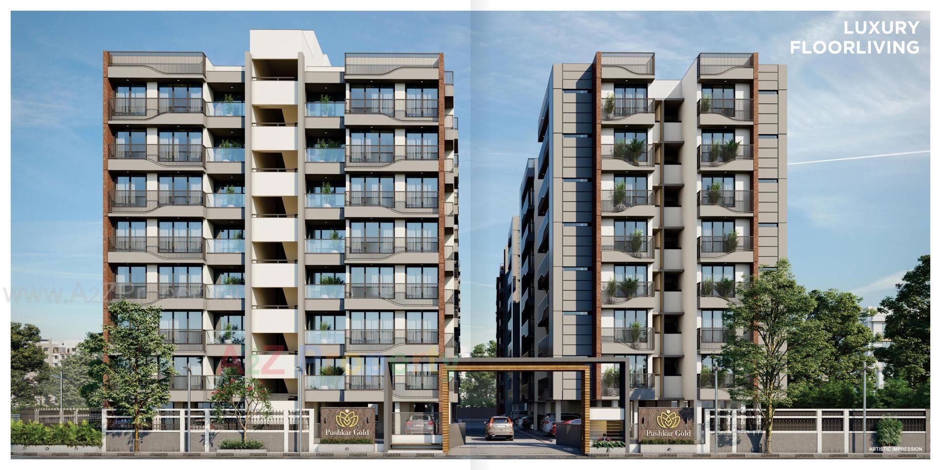 3D Elevation of real estate project Pushkar Gold located at Vatva, Ahmedabad, Gujarat