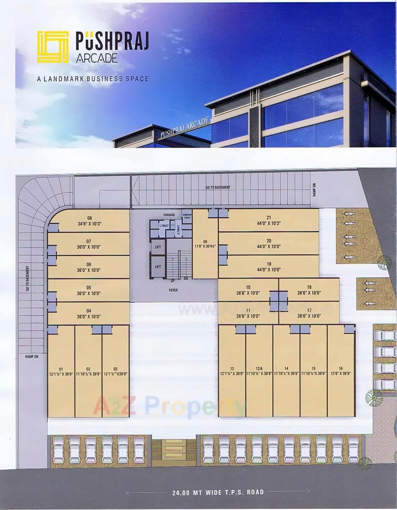 Layout of real estate project Pushpraj Arcade located at Bage-e-firdos, Ahmedabad, Gujarat