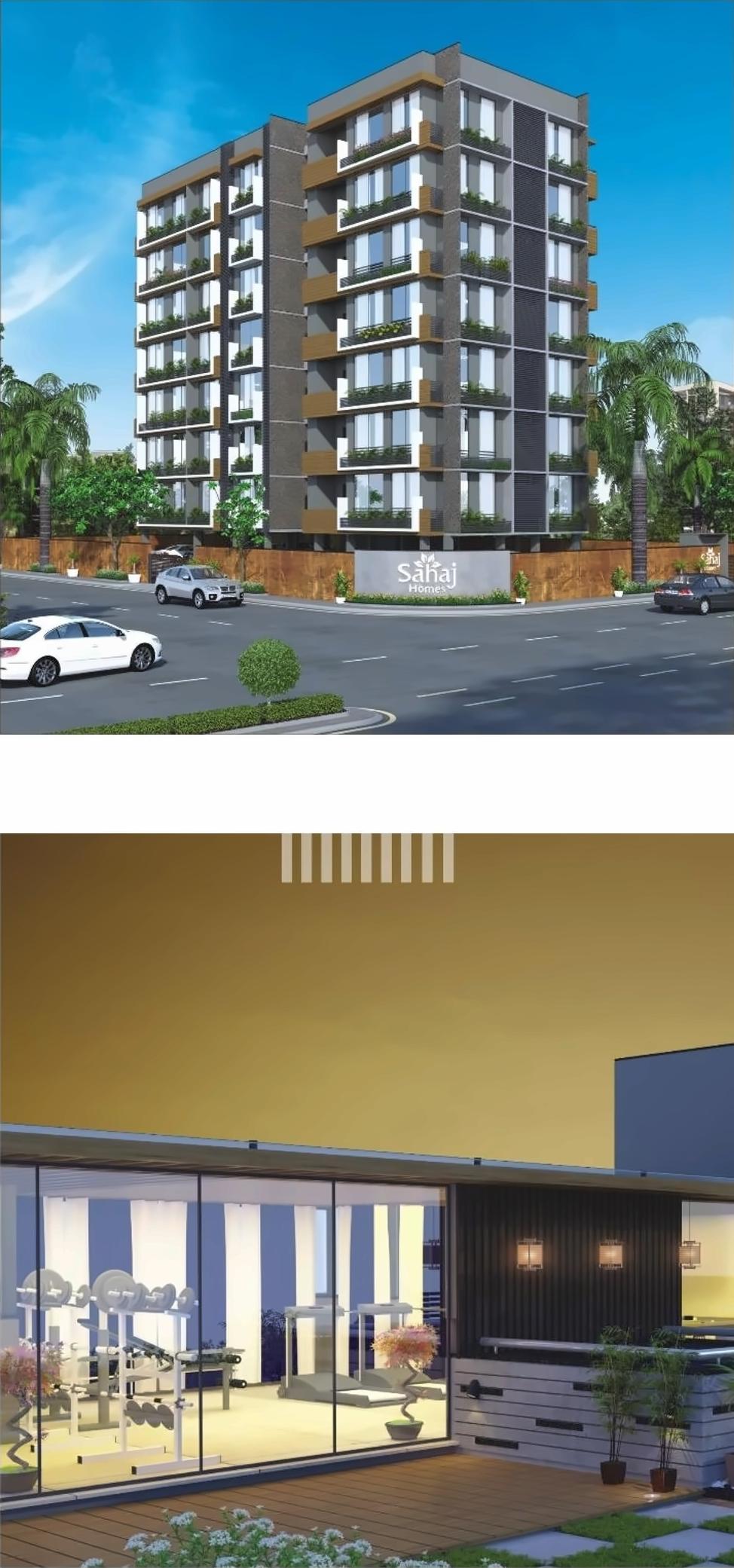 3D Elevation of real estate project Sahaj Homes located at Memnagar, Ahmedabad, Gujarat