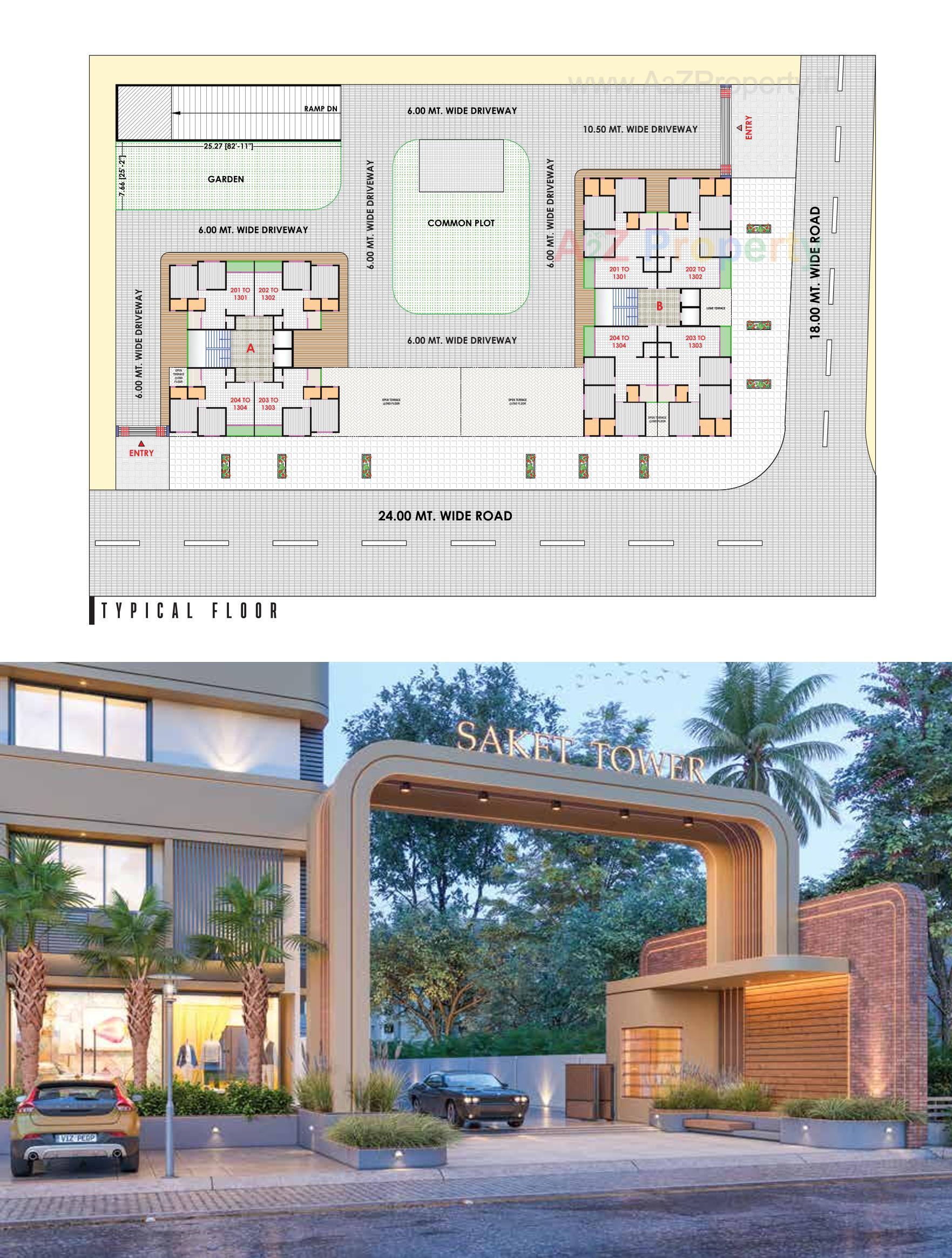 Layout of real estate project Saket Towers located at Nikol, Ahmedabad, Gujarat
