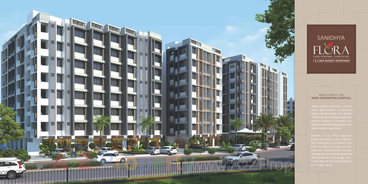 3D Elevation of real estate project Sanidhya Flora located at Kali, Ahmedabad, Gujarat