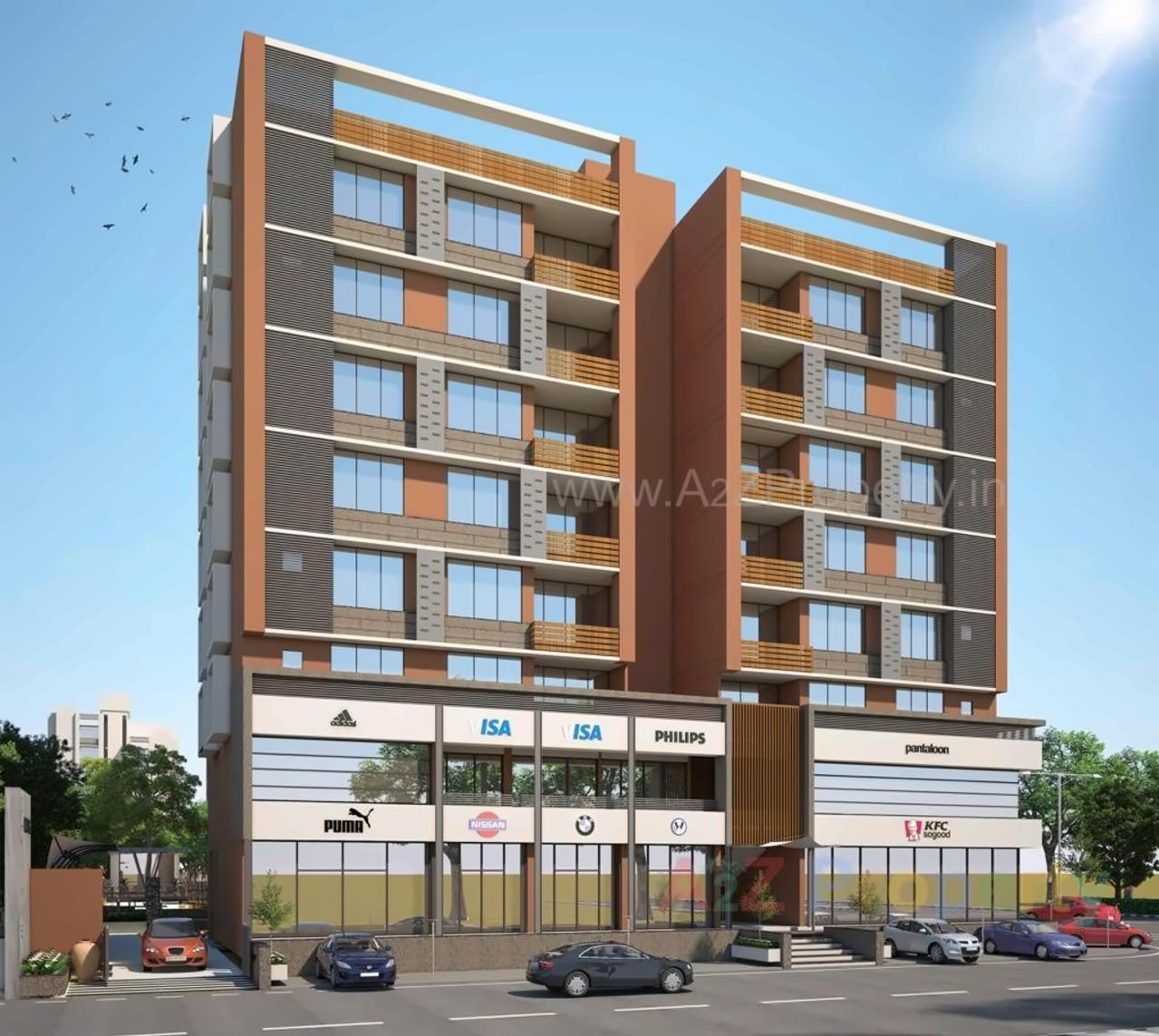3D Elevation of real estate project Satyamev Royal located at Tragad, Ahmedabad, Gujarat