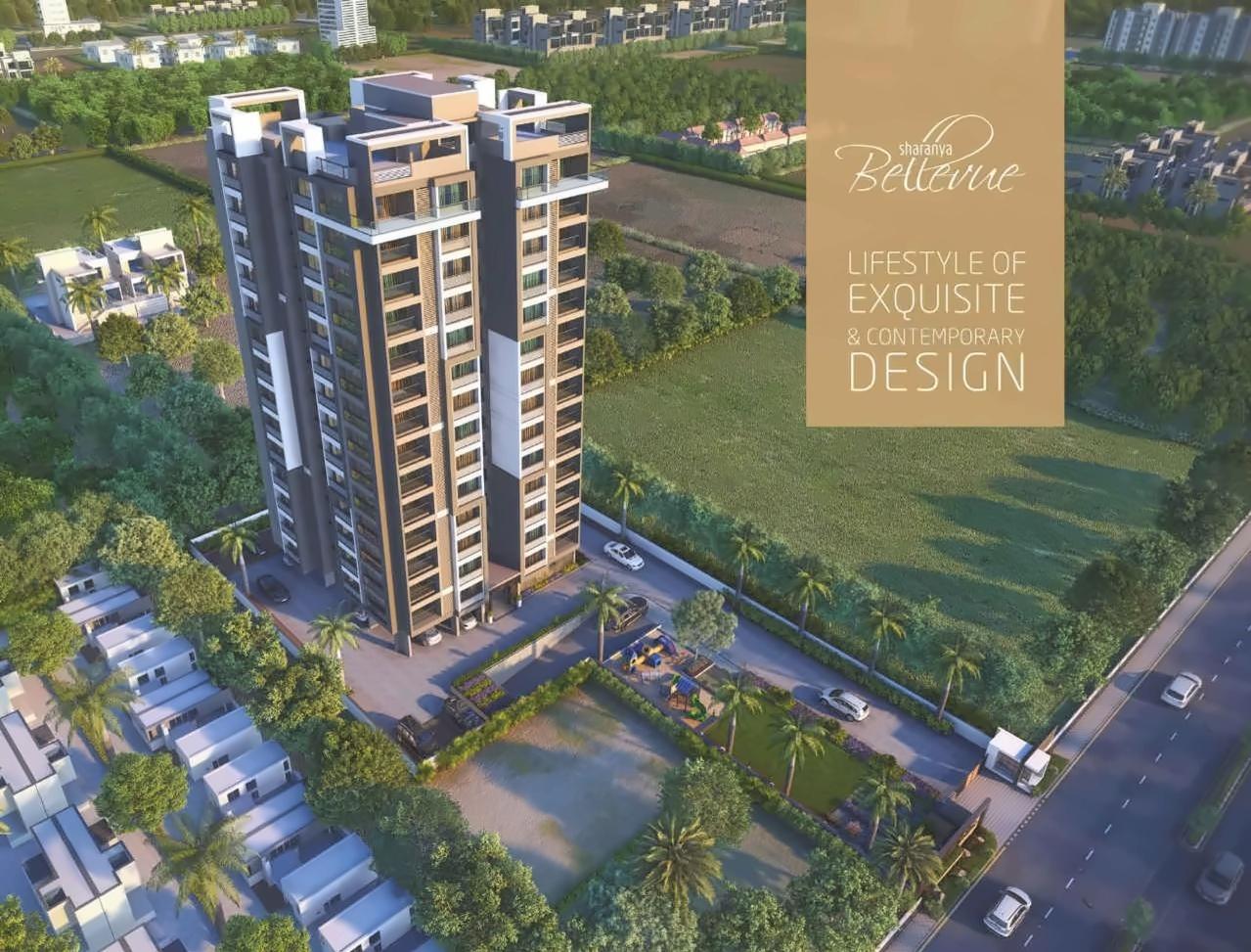 3D Elevation of real estate project Sharanya Bellevue located at Thaltej, Ahmedabad, Gujarat