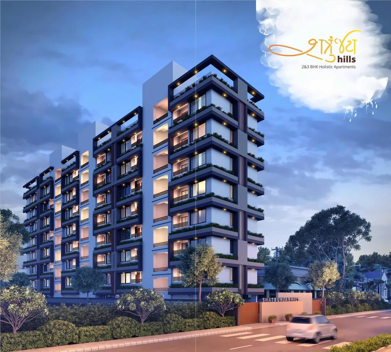 3D Elevation of real estate project Shetrunjay Hills located at City, Ahmedabad, Gujarat