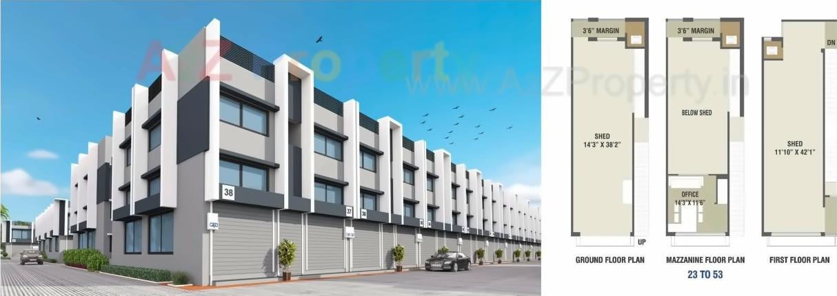 3D Elevation of real estate project Shyam Business Park located at Aslali, Ahmedabad, Gujarat