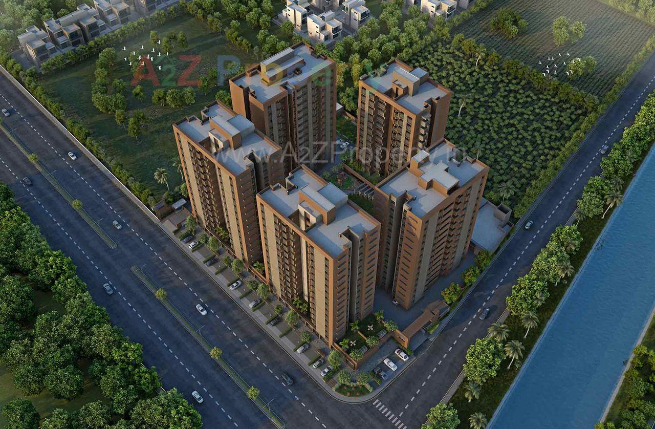 Bird Eye View Morning of real estate project Silver Brook located at Sola, Ahmedabad, Gujarat