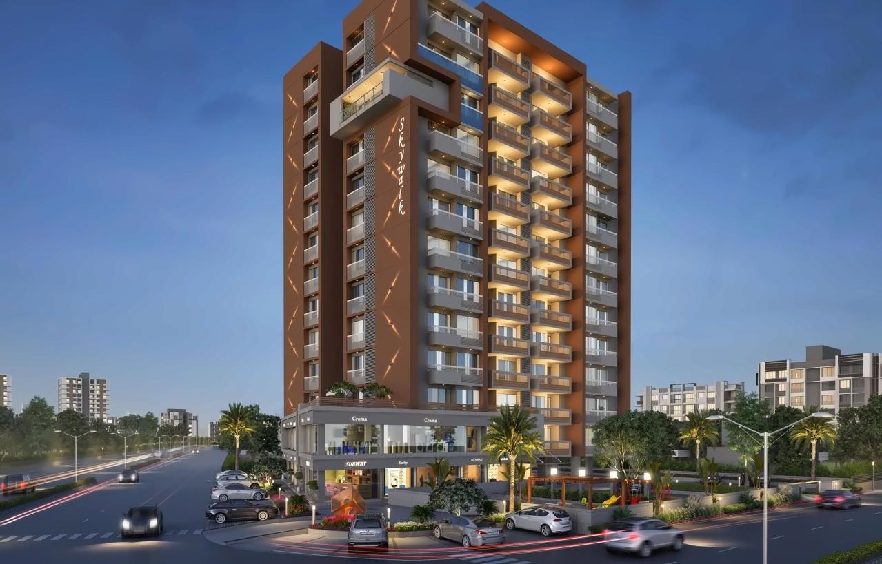 3D Elevation of real estate project Skywalk located at Sola, Ahmedabad, Gujarat