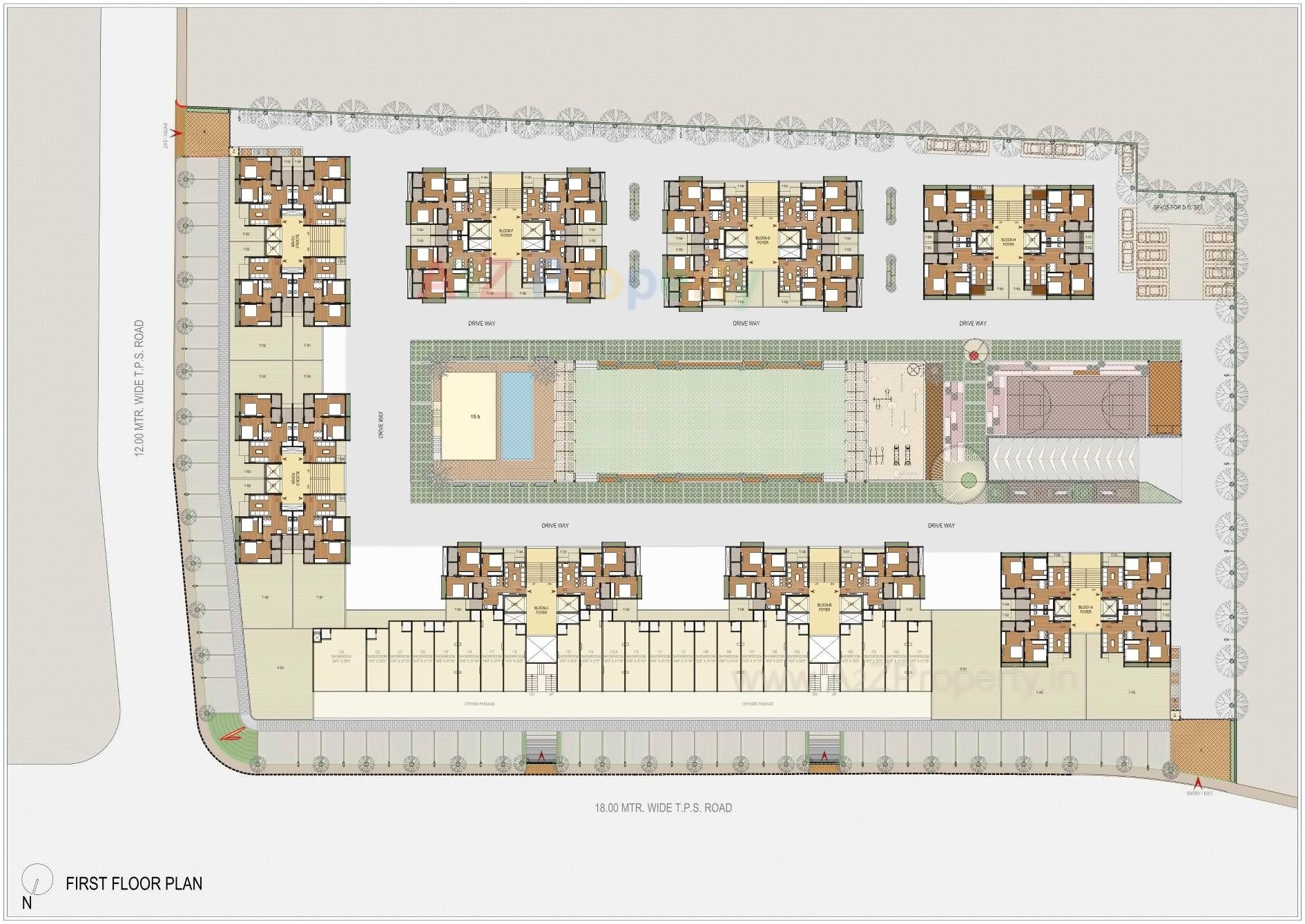 Layout of real estate project Sun Southrayz located at Ghuma, Ahmedabad, Gujarat