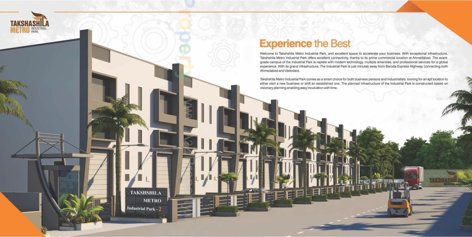 3D Elevation of real estate project Takshashila Metro Industrial Park located at City, Ahmedabad, Gujarat