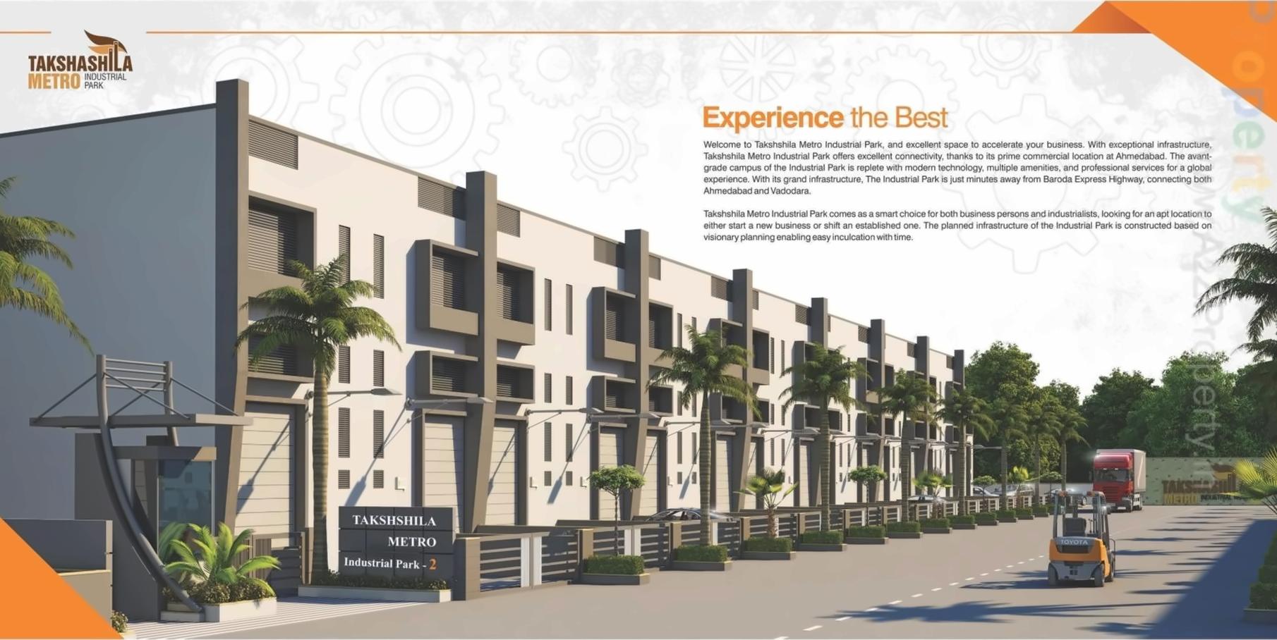 3D Elevation of real estate project Takshashila Metro Industrial Park located at Vatva, Ahmedabad, Gujarat