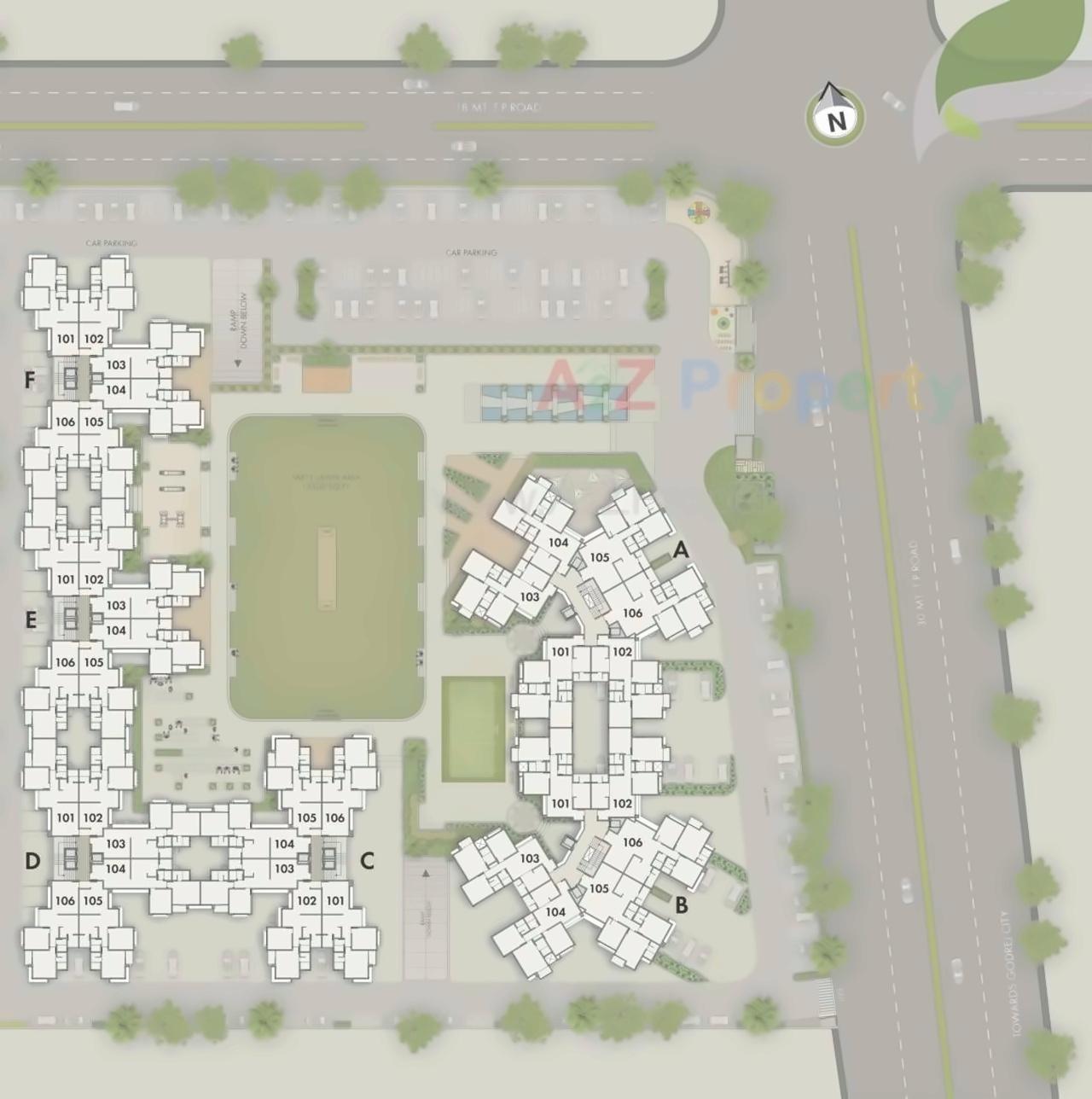 Layout of real estate project Tirupati Aakruti Greenz located at Chharodi, Ahmedabad, Gujarat