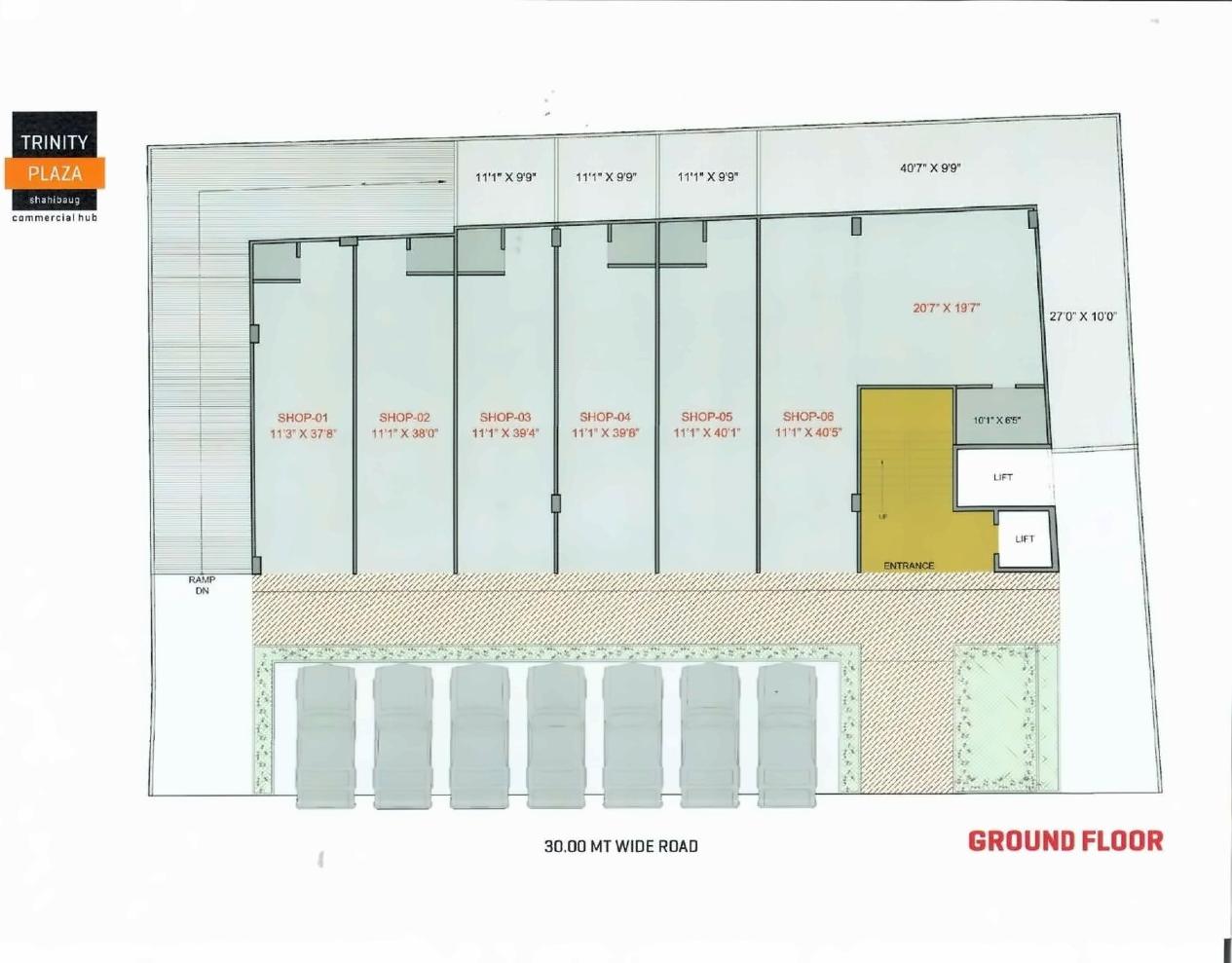 Layout of real estate project Trinity Plaza located at Shahibaug, Ahmedabad, Gujarat