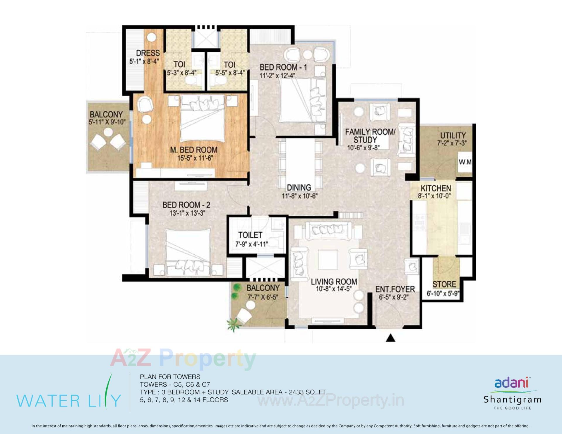 Layout of real estate project Water Lily Ph (towers   C5,c6,c11,c12) located at Khodiyar, Ahmedabad, Gujarat