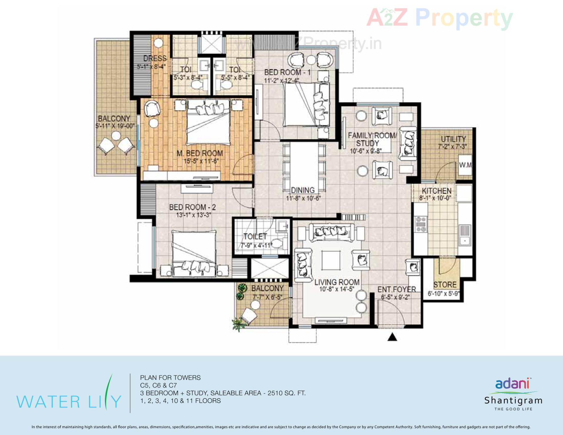 Layout of real estate project Water Lily Ph (towers   C5,c6,c11,c12) located at Khodiyar, Ahmedabad, Gujarat