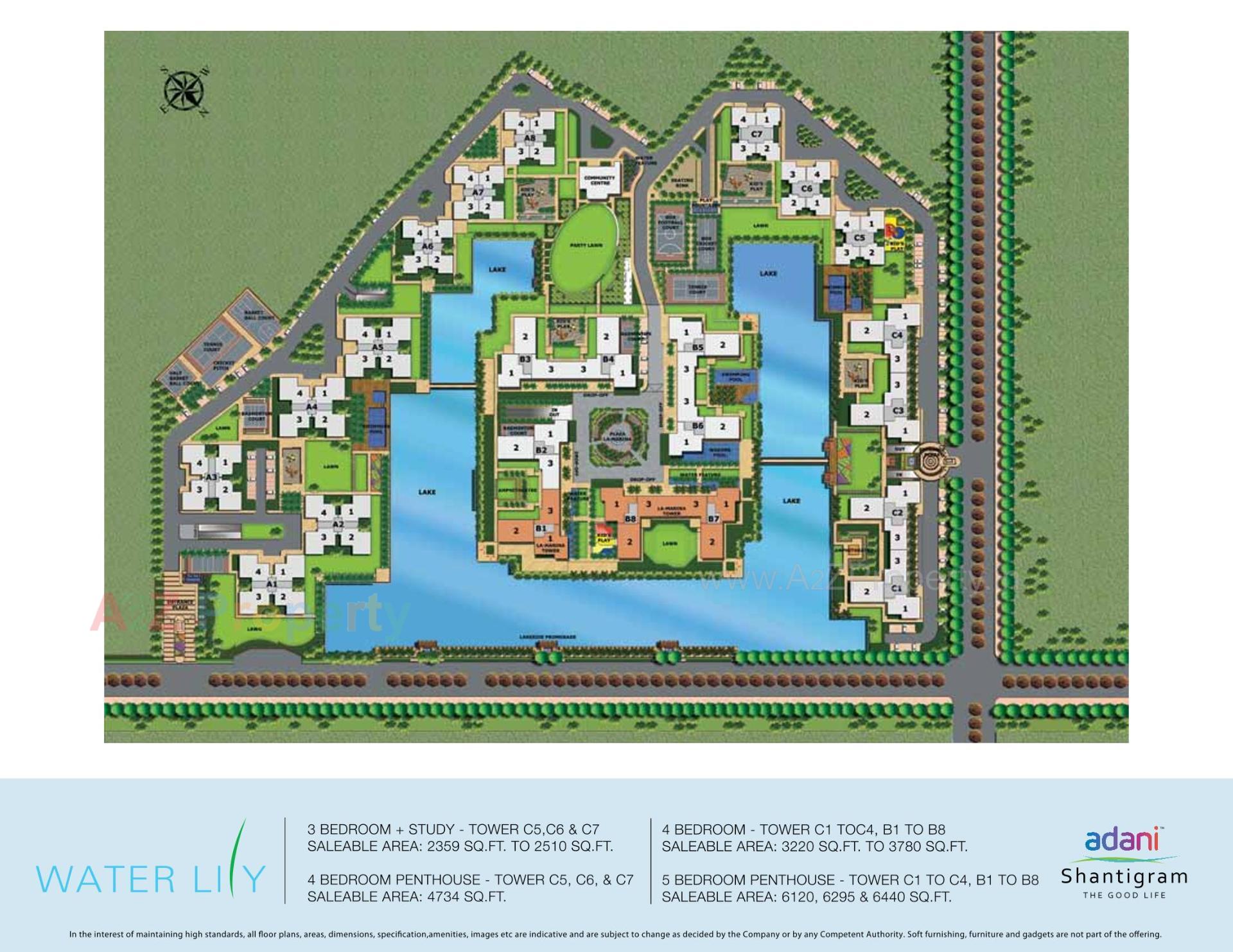 Layout of real estate project Water Lily Ph (towers   C5,c6,c11,c12) located at Khodiyar, Ahmedabad, Gujarat