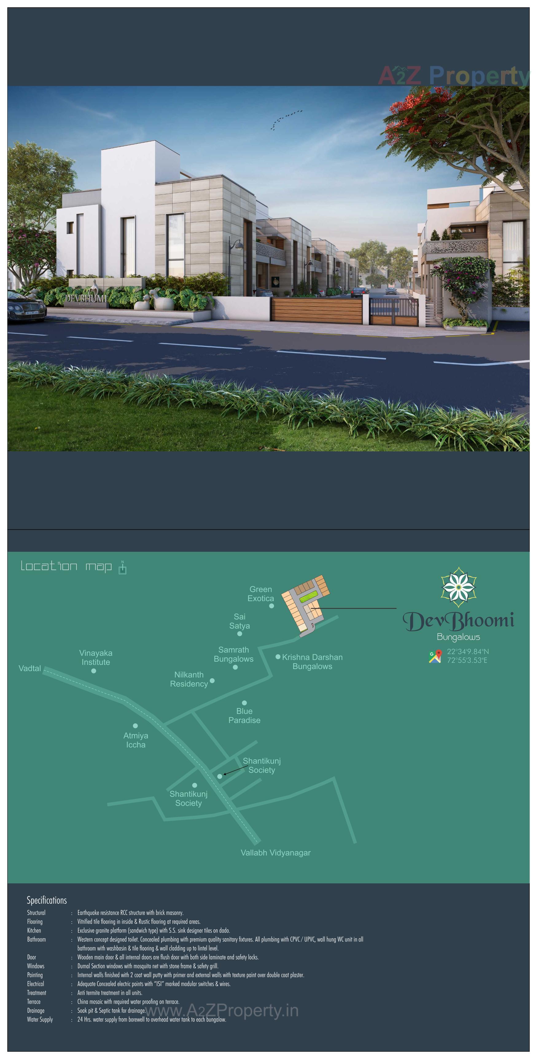 3D Elevation of real estate project Dev Bhoomi Bungalows located at Bakrol, Anand, Gujarat