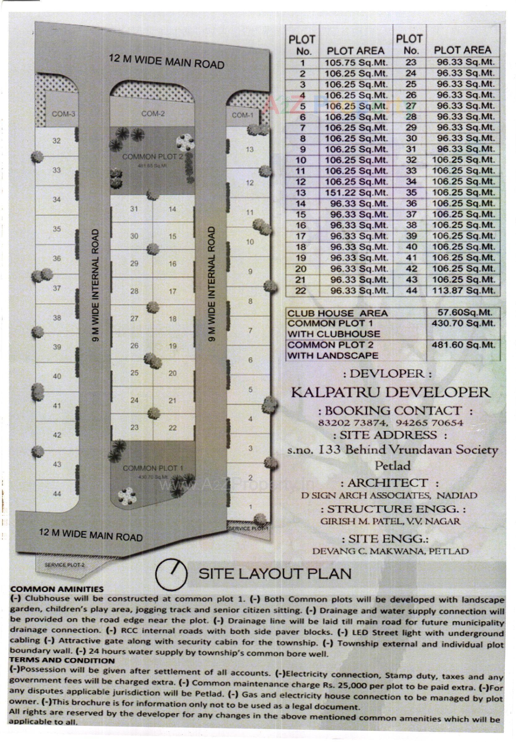 Layout of real estate project Kalpatru Valley located at Petlad, Anand, Gujarat
