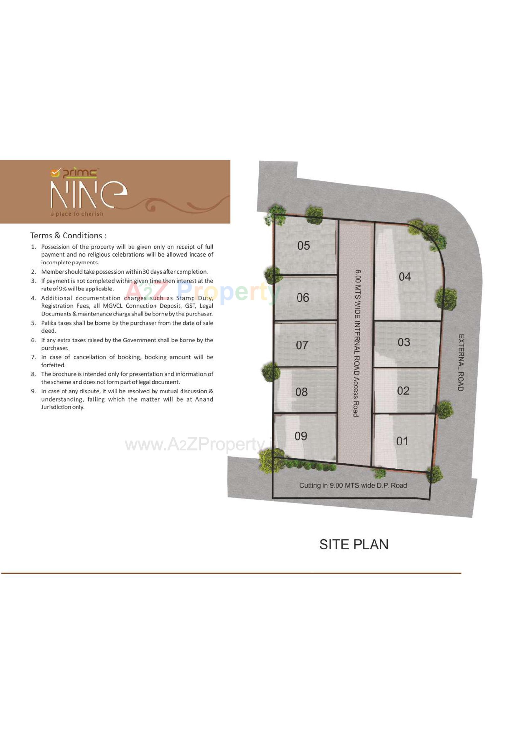 Layout of real estate project Prime Nine located at Bakrol, Anand, Gujarat