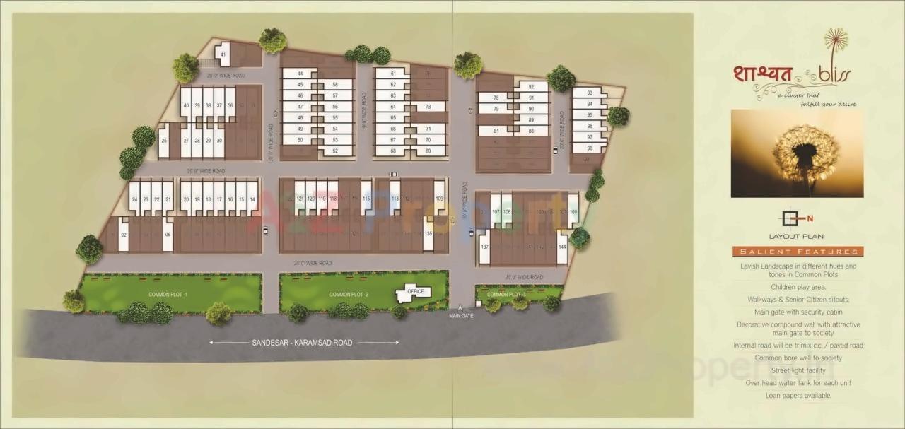 Layout of real estate project Shashwat Bliss located at Karamsad, Anand, Gujarat