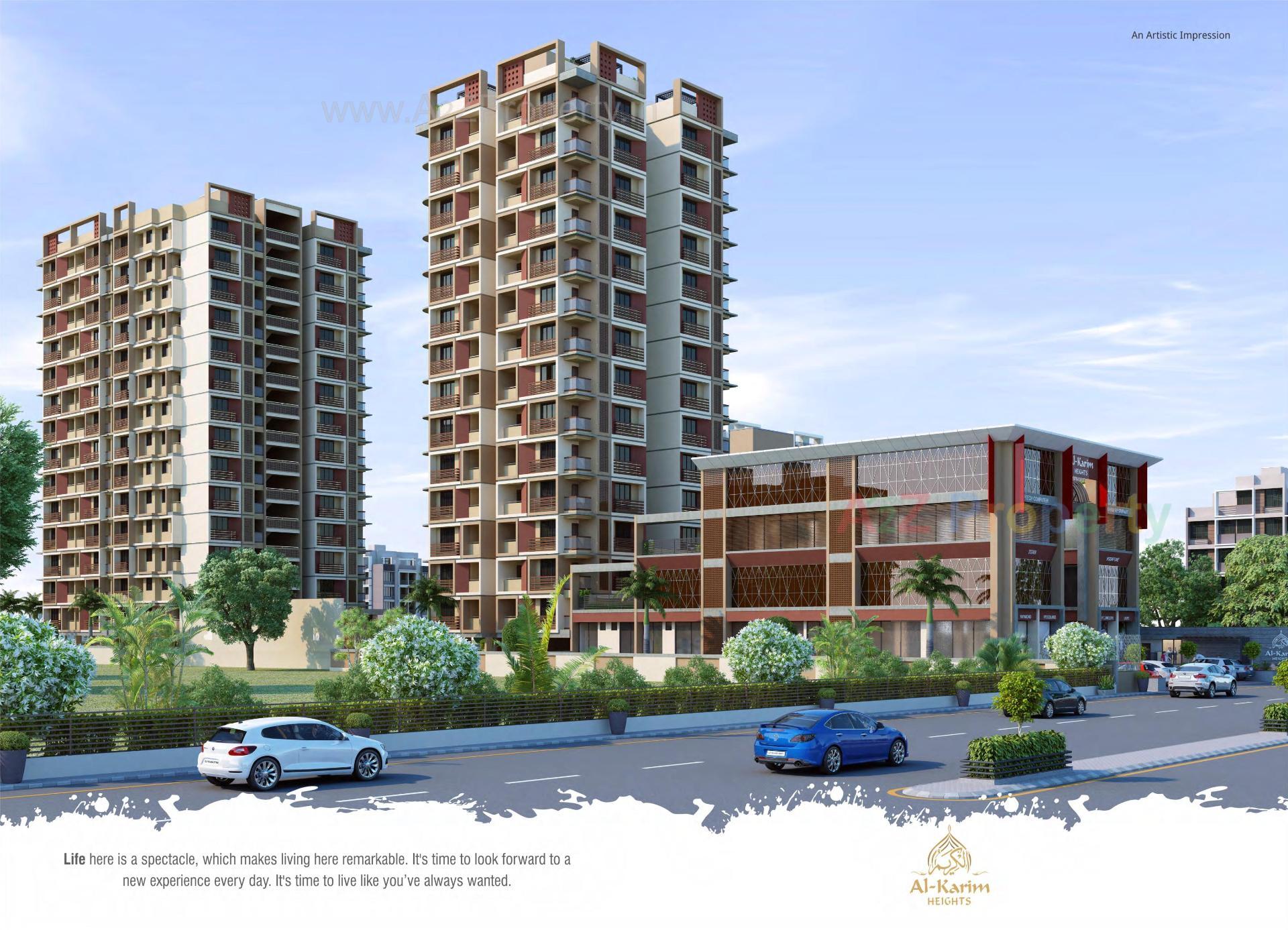 3D Elevation of real estate project Al Karim Heights located at Vejalpur, Bharuch, Gujarat