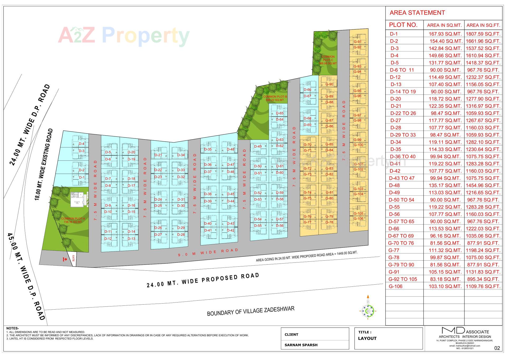 Layout of real estate project Sharnam Sparsh located at Haldarva, Bharuch, Gujarat